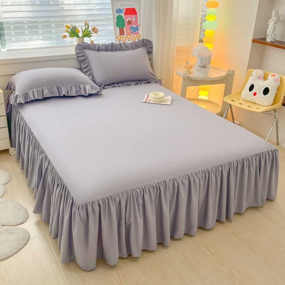 Diwzbyn Bettwäsche Bettrock mit Rüschen, Elastische Bettumrandung 43 cm Höhe, 1 teilig, für Boxspringbett, Elastikband Bettrock, Pflegeleichter Bettsockel