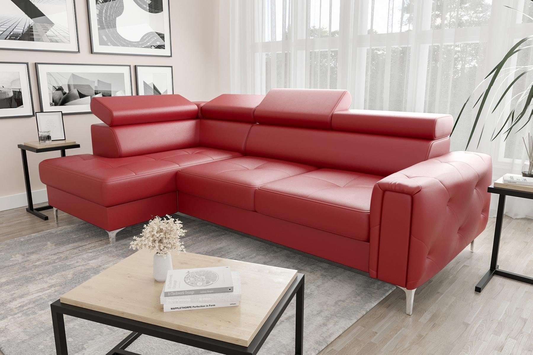 JVmoebel Ecksofa Ledersofa L-Form Couch Wohnzimmer Ecke Design, Made in Europe Rot