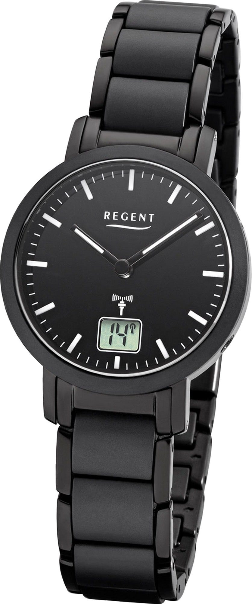 Regent Funkuhr Regent Metall Damen Uhr FR-266, Damenuhr Metallarmband schwarz, rundes Gehäuse, klein (ca. 30mm)
