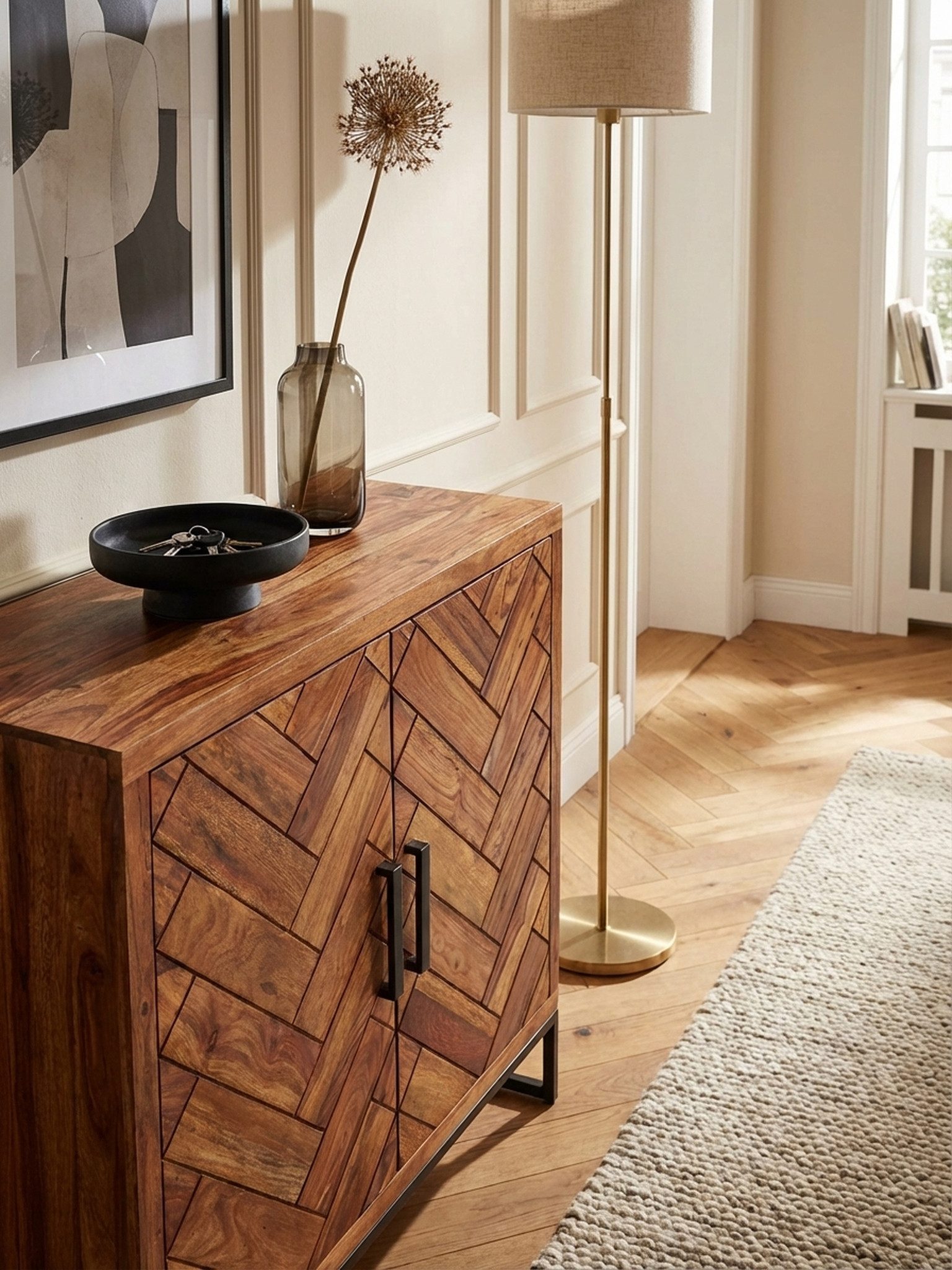 KADIMA DESIGN Schuhschrank Schuhablage Massivholz 100x105x40 cm Fischgrätmuster Diele