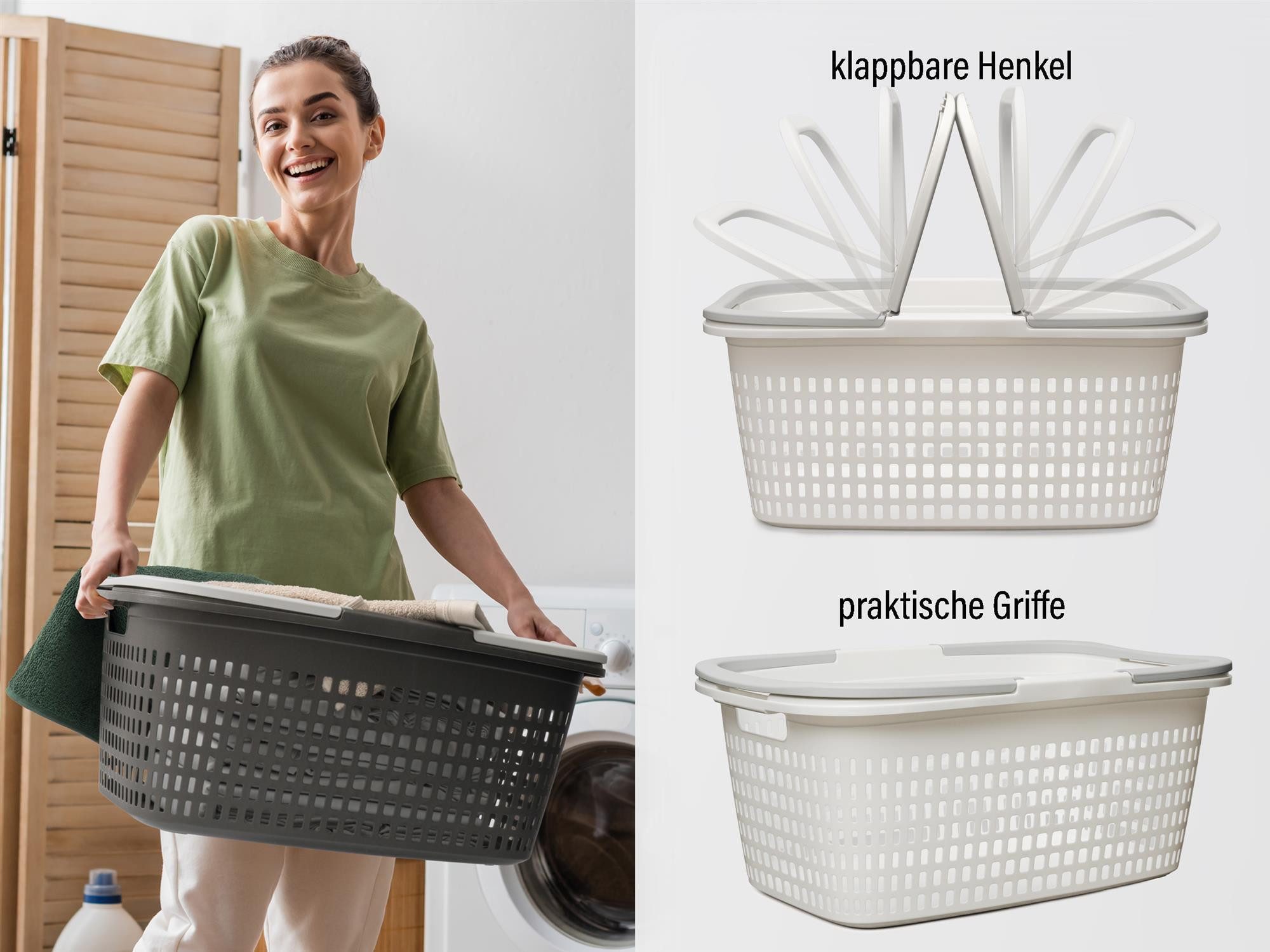 Hausfelder Wäschekorb Wäschewanne 58x37x25cm (Weiß, 2 Körbe, 35 l) (Set, 2 günstig online kaufen