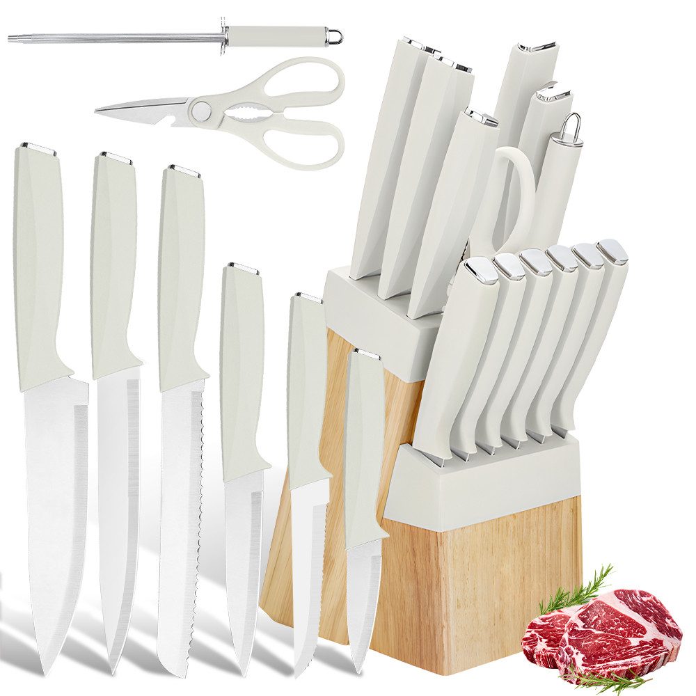 MDHAND Messer-Set 14-teiliges selbstschärfendes Küchenmesserset aus Edelstahl (14-tlg), inklusive Messerblock mit integriertem Schärfeinsatz