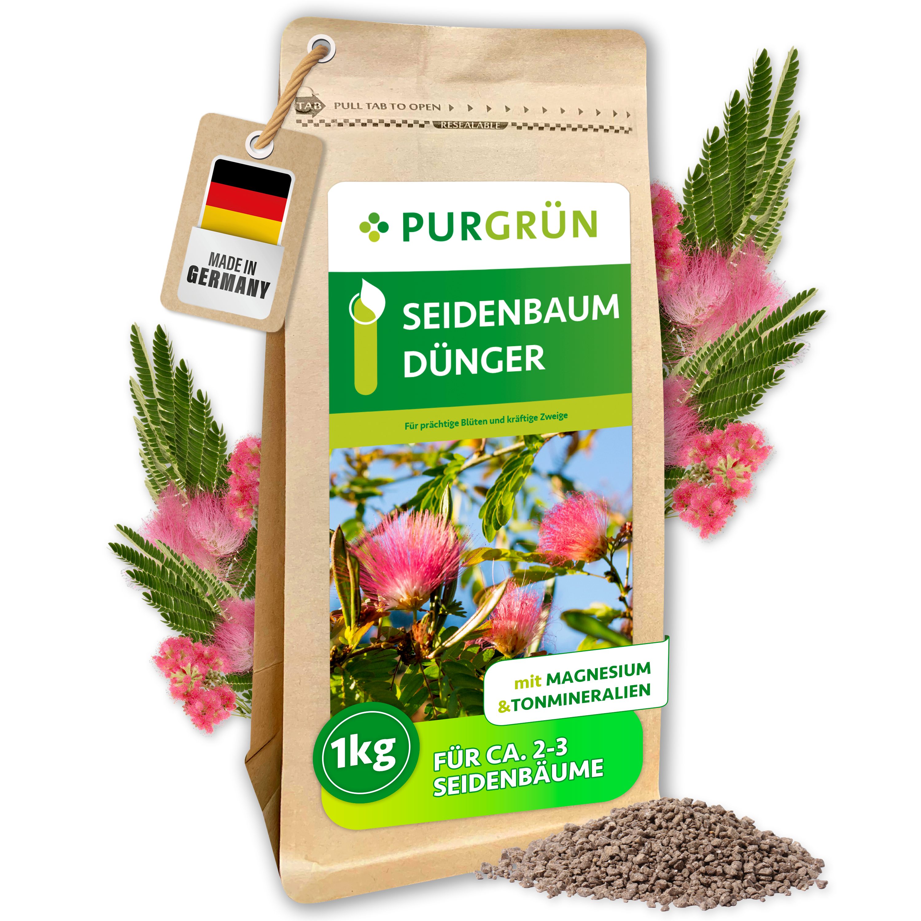 Purgrün Gartendünger Seidenbaum Dünger mit extra Magnesium und NPK 9+4+8, 1 kg, Granulat, 1-St., 1 kg