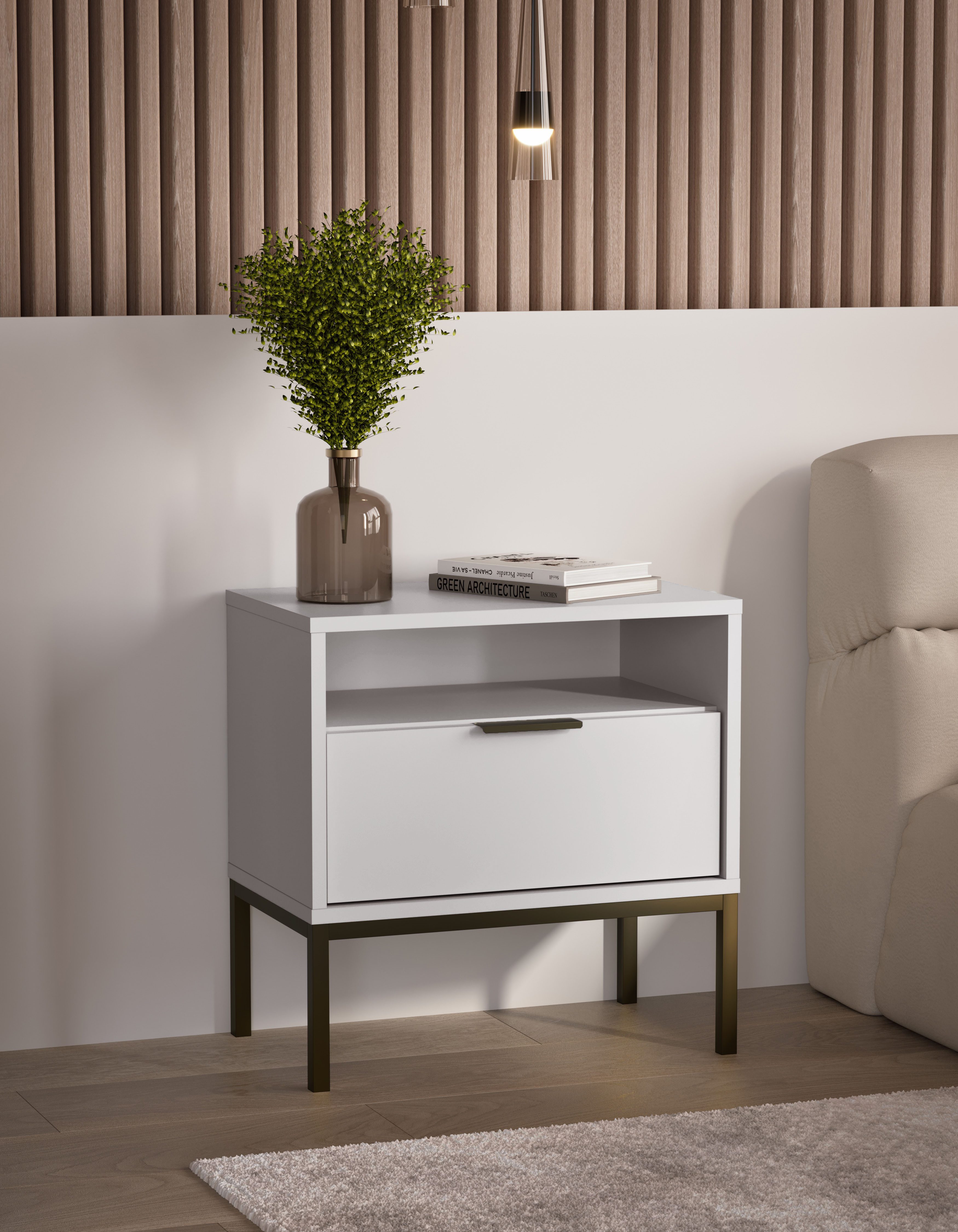 Raumhirsch Furniture Nachttisch Austin 50x40x45 cm (Einzelmöbel, Nachttisch mit 1 Schublade und offenem Ablagefach), modernes Design, elegant & funktional, hochwertige Verarbeitung
