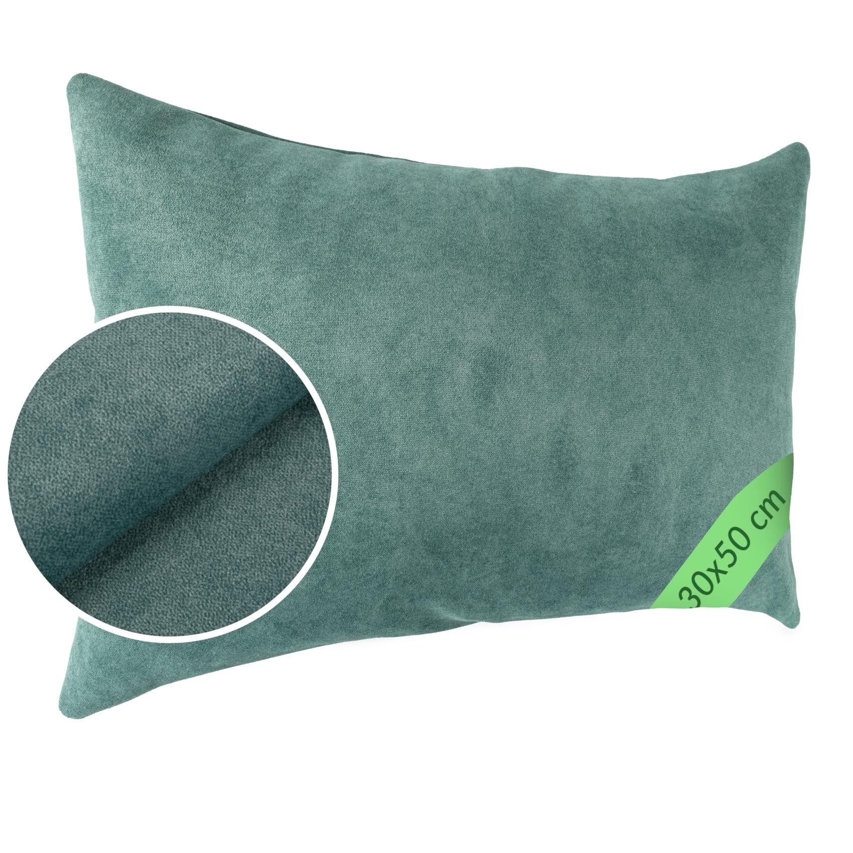 Kisska Dekokissen Kissenhülle MAGIC atmungsaktiv Velour Zierkissen Ambiente Dekorieren, Kissenüberzug ohne Füllung Meliert-Optik UNI 50x30cm Einfarbig Türkis