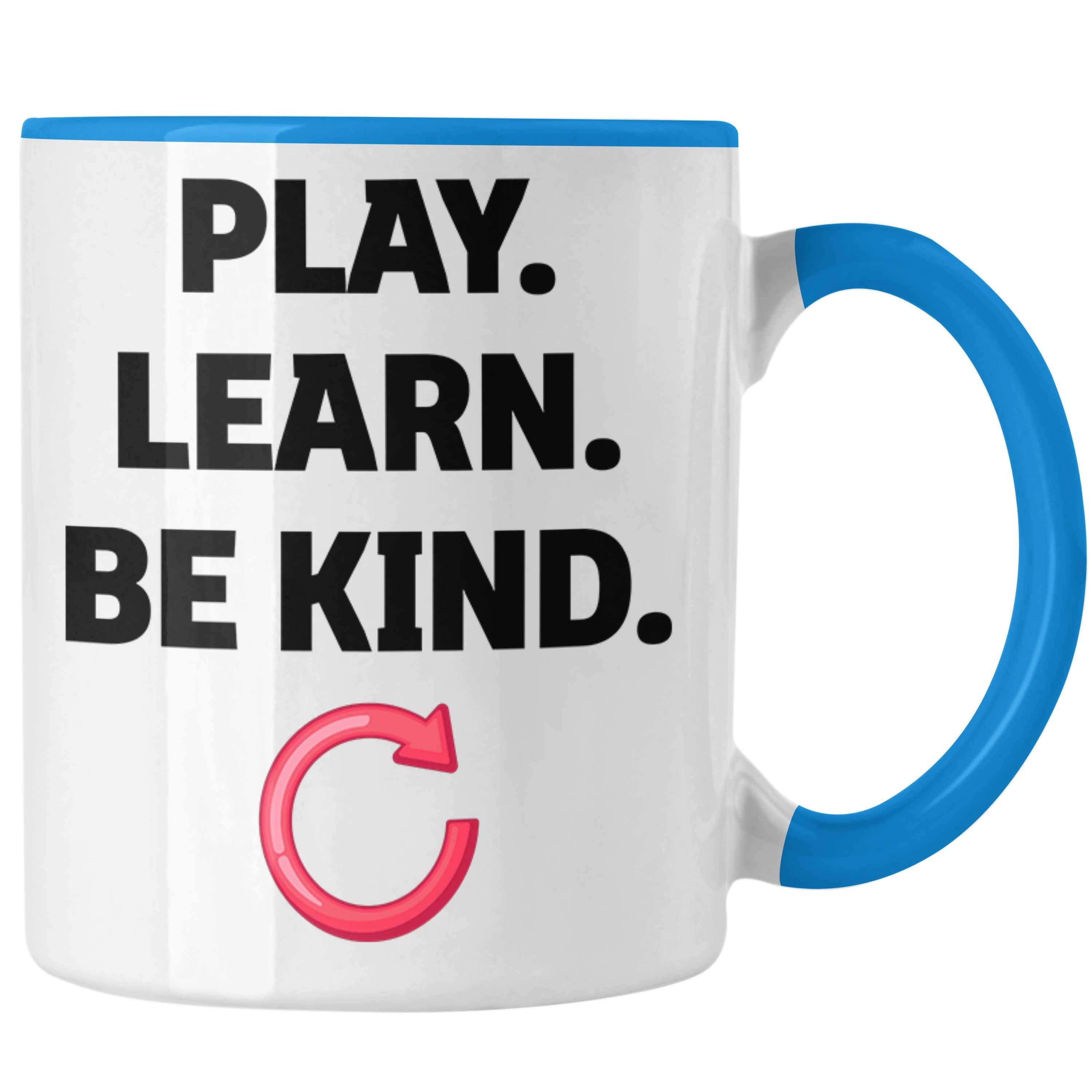 Trendation Tasse Play Learn Be Kind Repeat Kindness Day Tasse Geschenk Sei Nett Anti Mo Blau