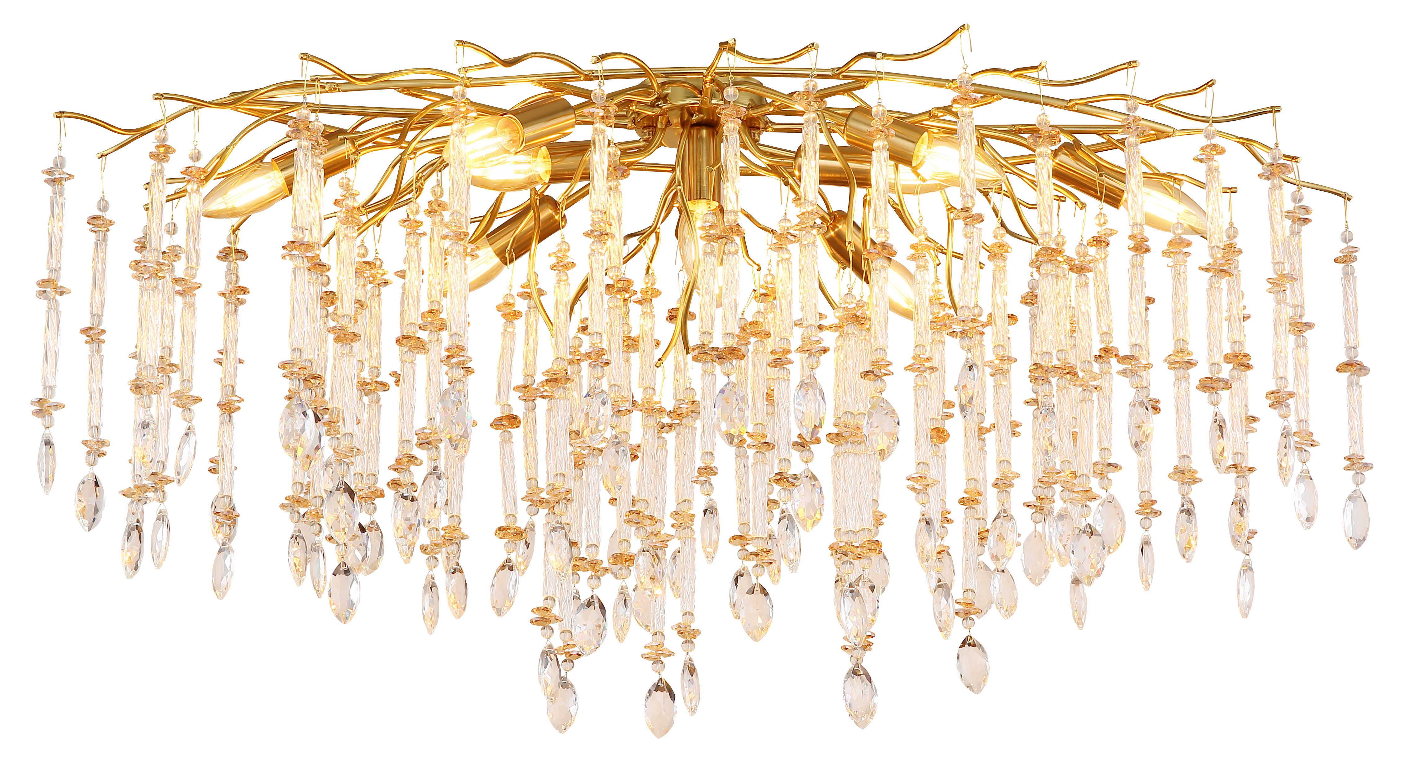 GLOBO LIGHTING Deckenleuchte GLORIA, Leuchtmittel wechselbar, Goldfarbene Deckenleuchte mit klaren und amber Glaskristallen