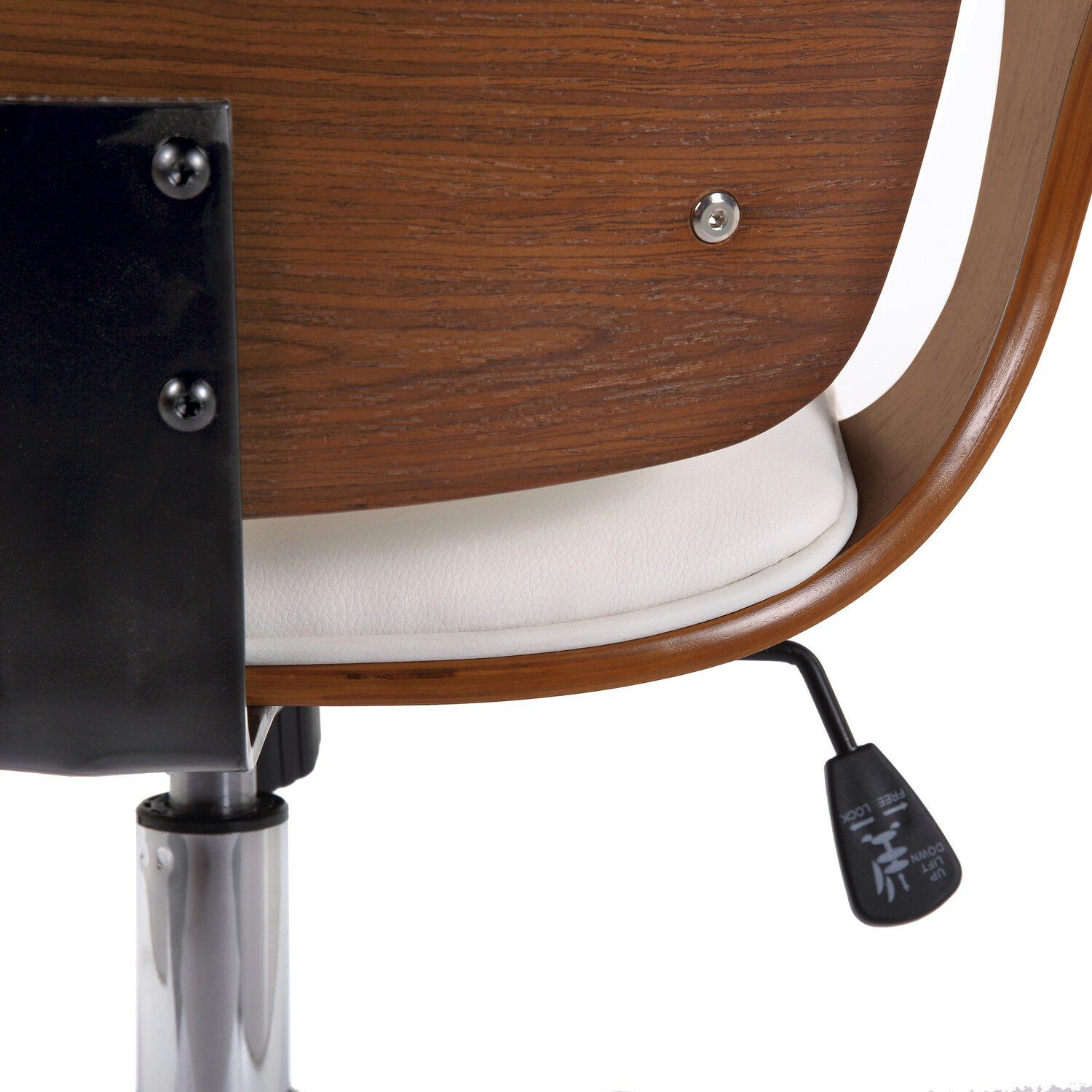 TPFLiving Bürostuhl Sitzfläche: Rückenlehne XXL), (Schreibtischstuhl, Bürostuhl Gestell: Kunstleder Holzrahmen chrom - Chefsessel, walnuss/weiß Drehstuhl, Burton großer und Metall elegantem bequemer mit