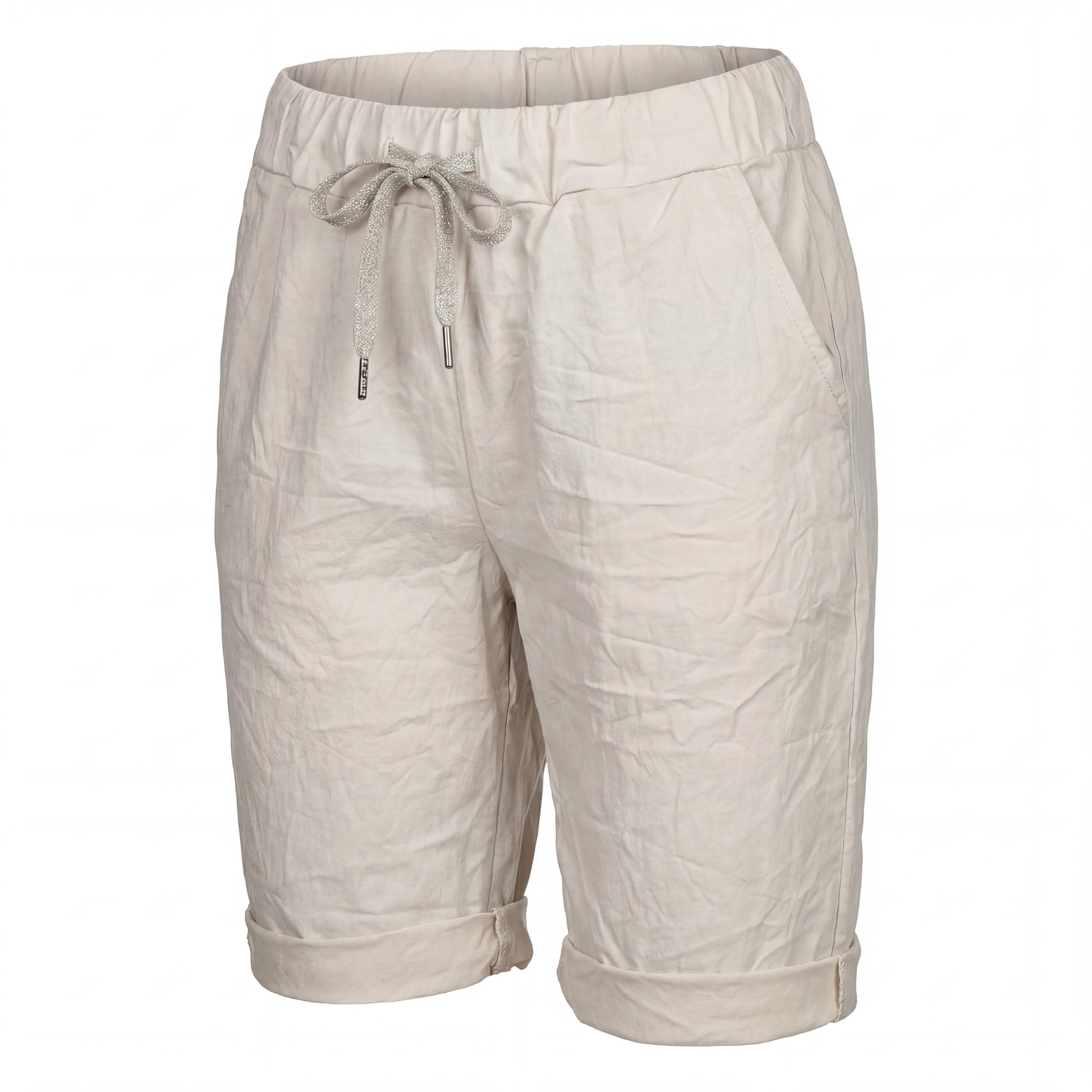 OriginalYou Chinoshorts Damenhose Kurze Damen Sommerhose Chino Shorts Schlupf Bermuda Stretchgewebe in modernem Knitterlook, elastischer Bund mit Kordelzug