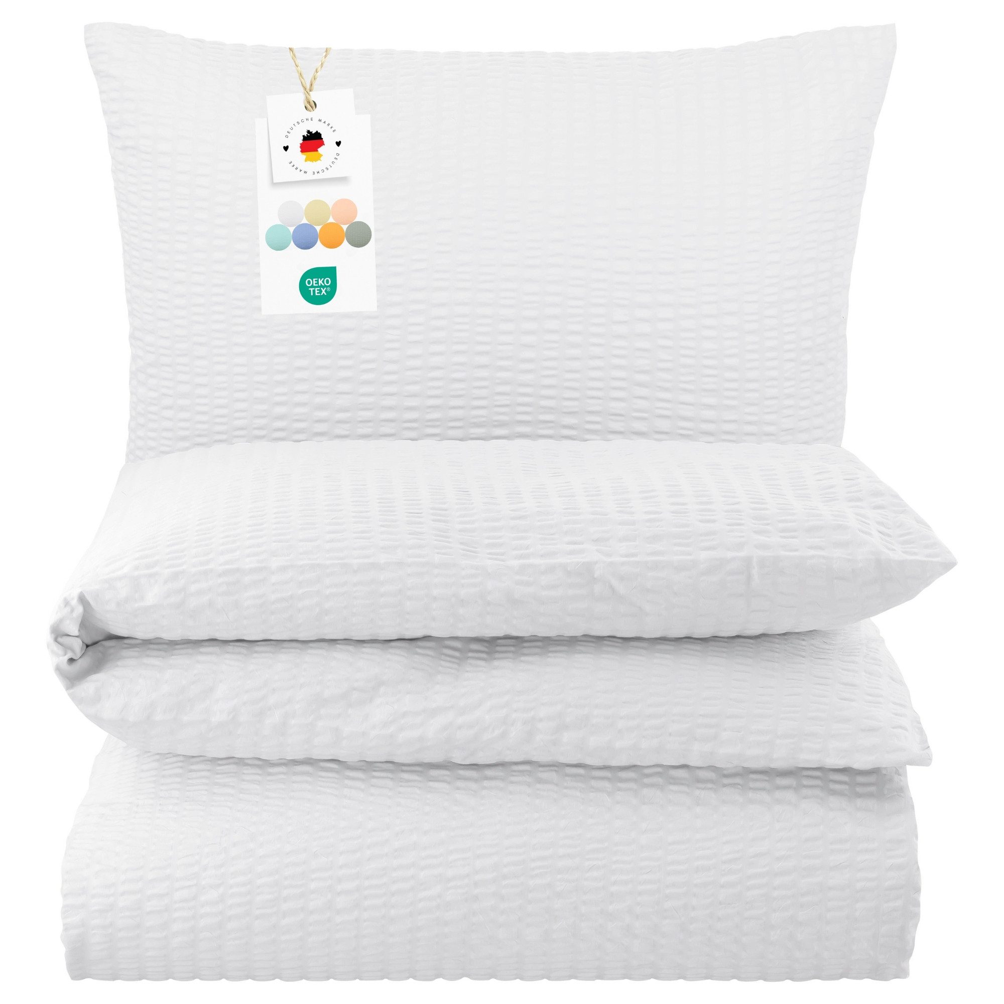 Carpe Sonno Постельное белье Seersucker 135x200 155x220 Bügelfrei Sommer Bettbezug 100% Baumwolle, Seersucker, 2 teilig, Kühlende Bettwaren Bügelfrei Pflegeleicht Einfarbig Weiß 135 x 200
