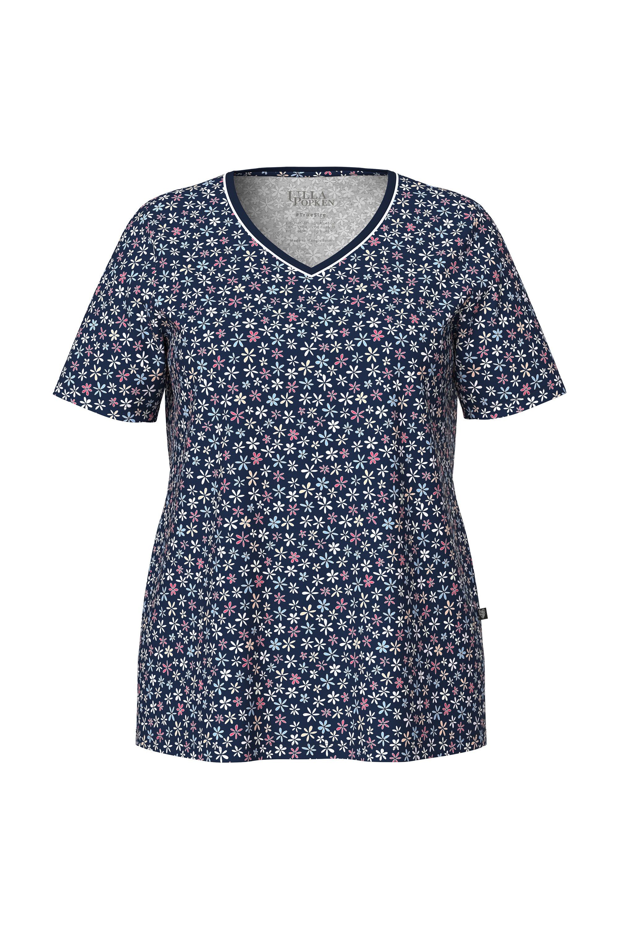 Ulla Popken Pyjamaoberteil Pyjamashirt Blüten V-Ausschnitt Halbarm günstig online kaufen