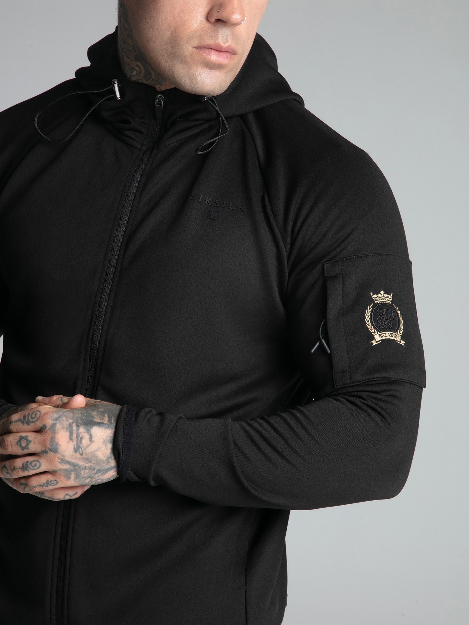Siksilk Hoodie SikSilk Herren Schwarzer Full Zip Kapuzenpullover
