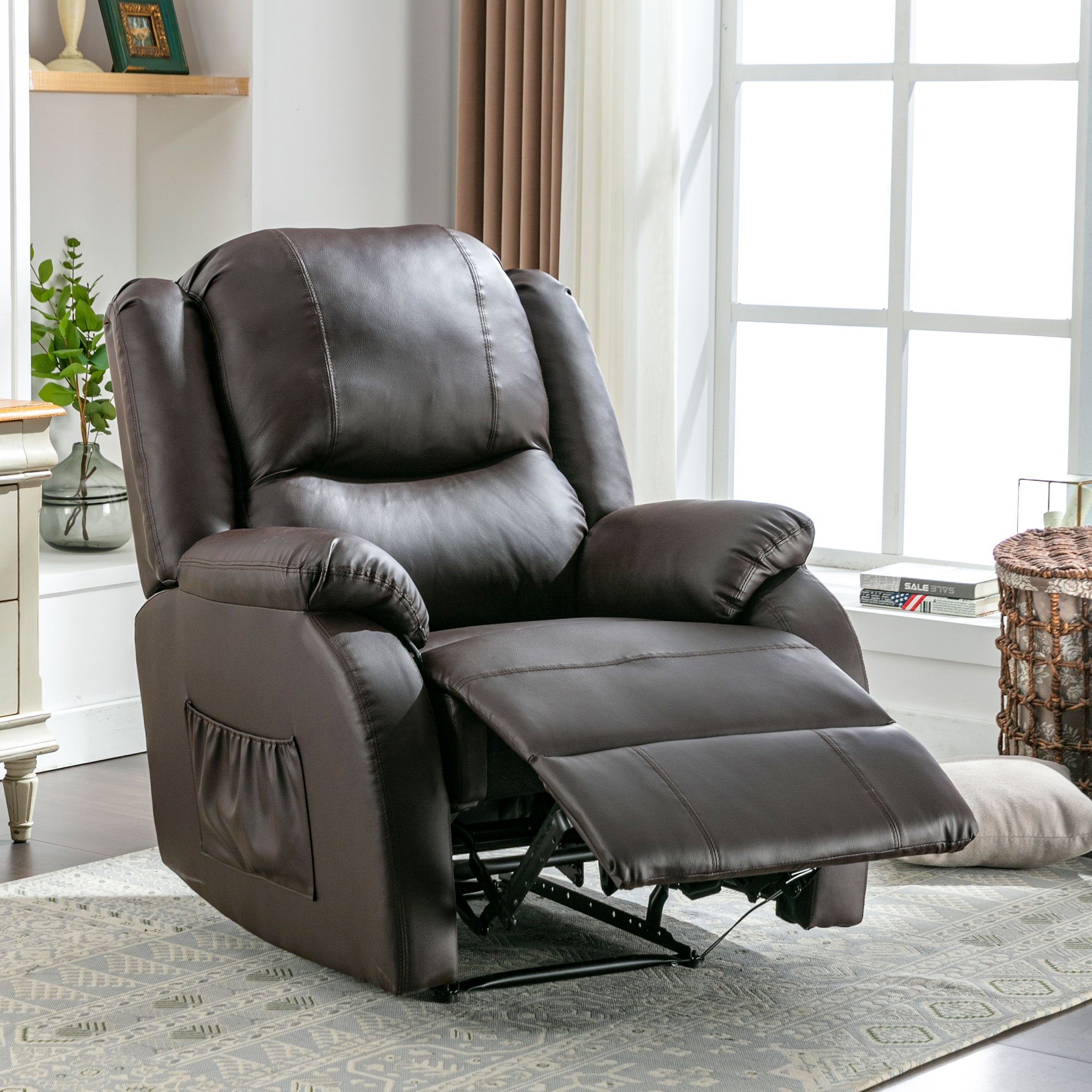 Ulife Relaxsessel TV-Sessel, Fernsehsessel mit Fußstütze, Seitentasche, PU  Leder Sessel