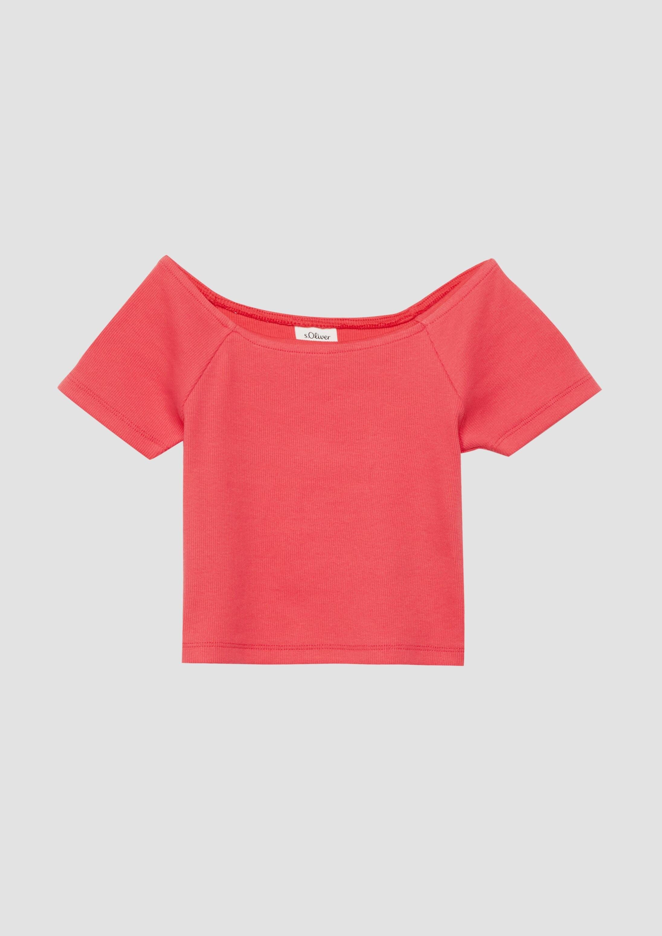 s.Oliver Kurzarmshirt T-Shirt Verkürztes Ripp-Shirt mit Off-Shoulder-Ausschnitt