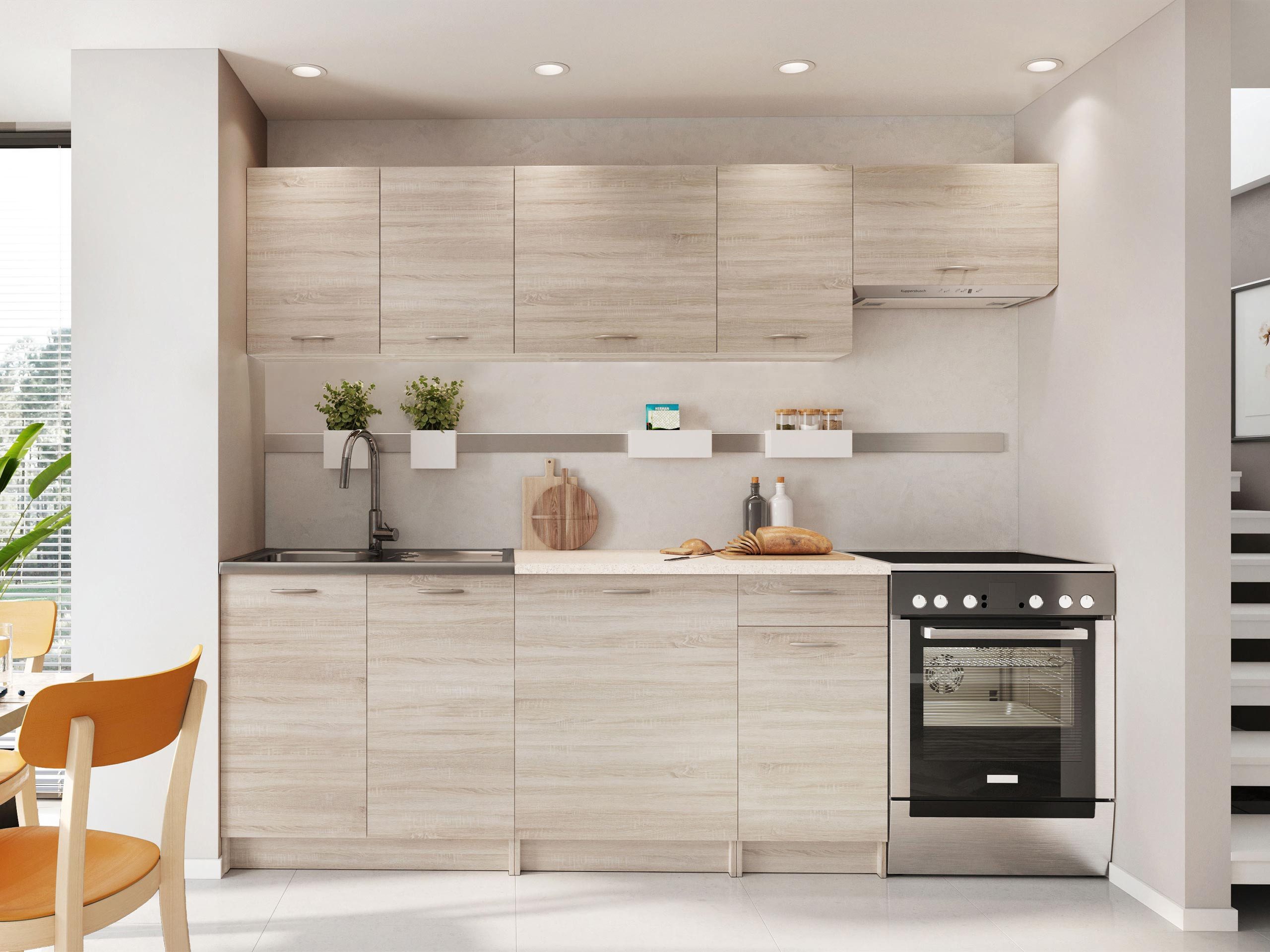 MIRJAN24 Кухниzeile Mela 240, (4x Hängeschranke, 3x Unterschränke), mit Arbeitsplatte, Beleuchtung als Option, 7er-Set