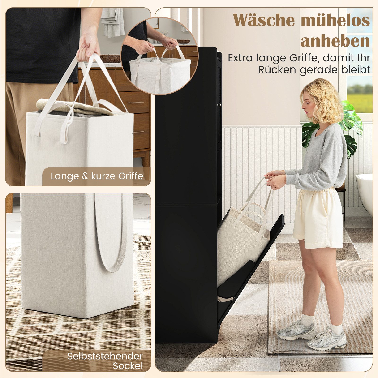 KOMFOTTEU Hochschrank Badezimmerschrank mit Wäschekorb & verstellbares Rega günstig online kaufen