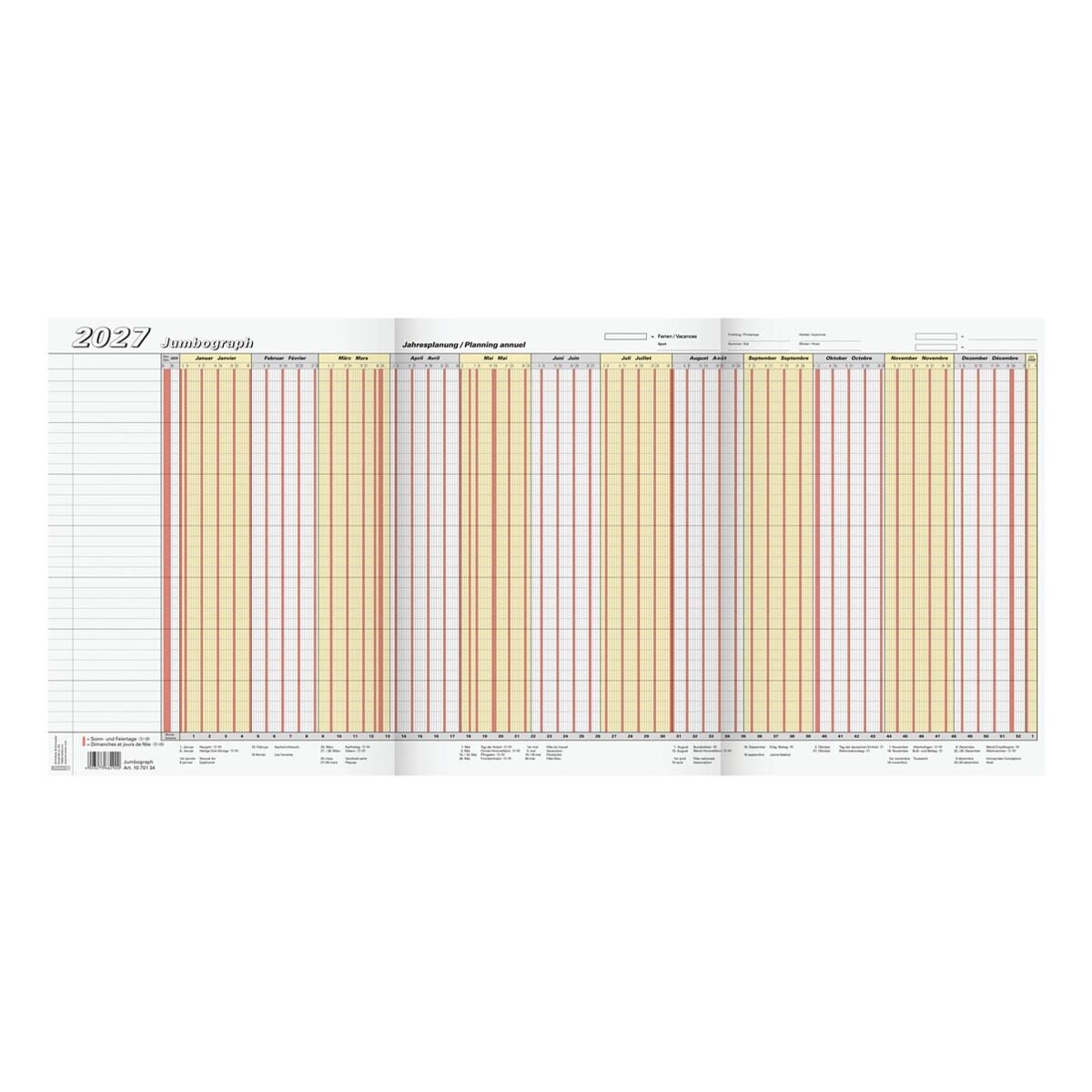 BRUNNEN Urlaubsplaner Jumbograph 2027, 1 Seite = 12 Monate, für bis zu 35 Personen