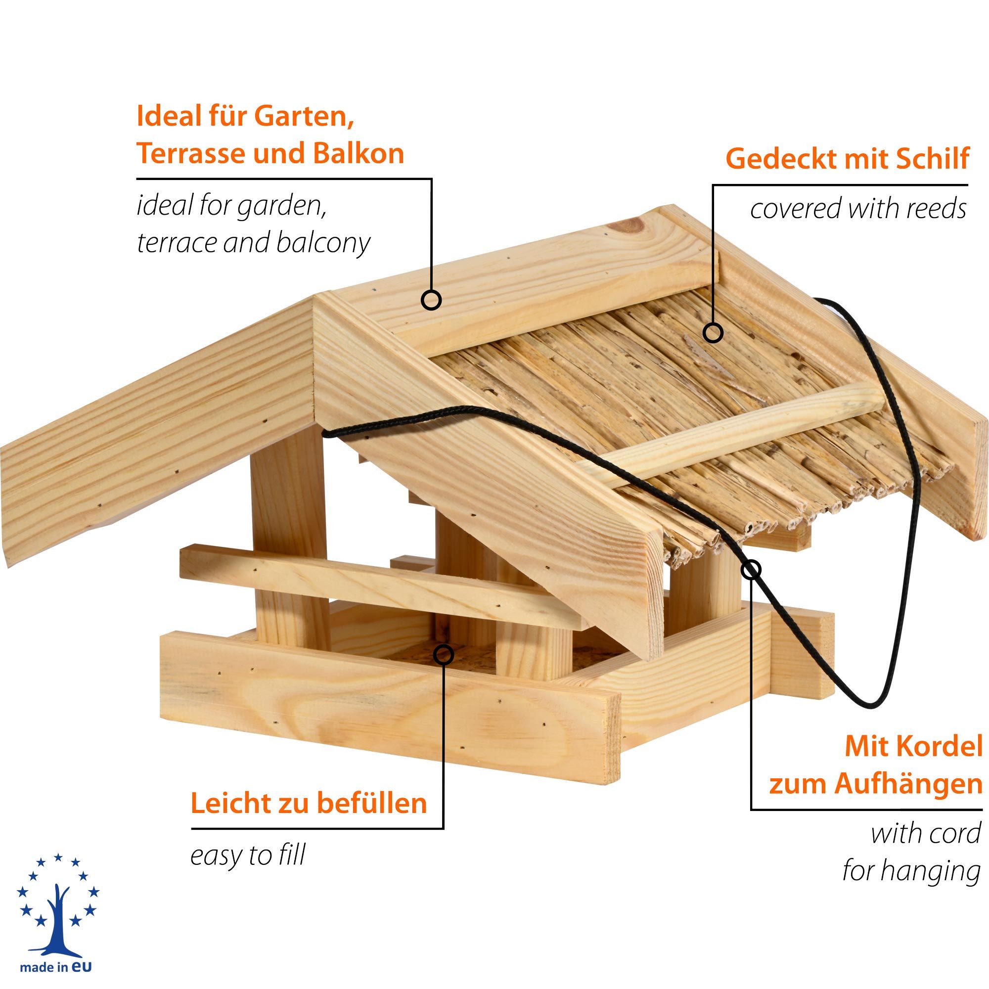dobar Vogelhaus Vogelfutterhaus mit Schilfdach