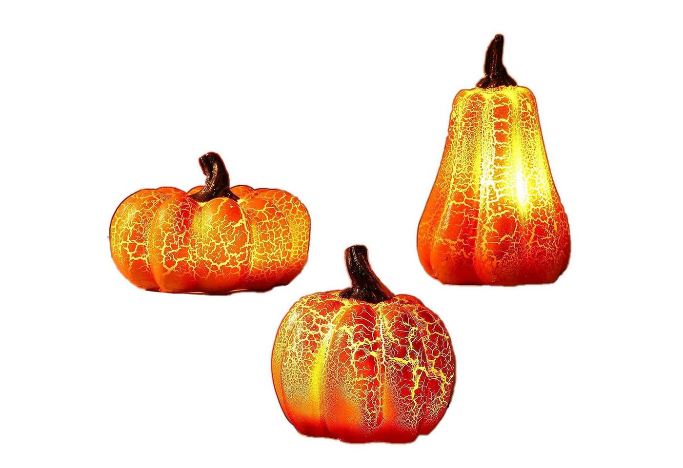 Coonoor LED-Dekofigur Herbstdeko Kürbis Halloween Deko Figuren mit LED Lichter 3 Stück, Figuren Herbst Dekoration Licht Fur Tischdeko, Halloween,Garten