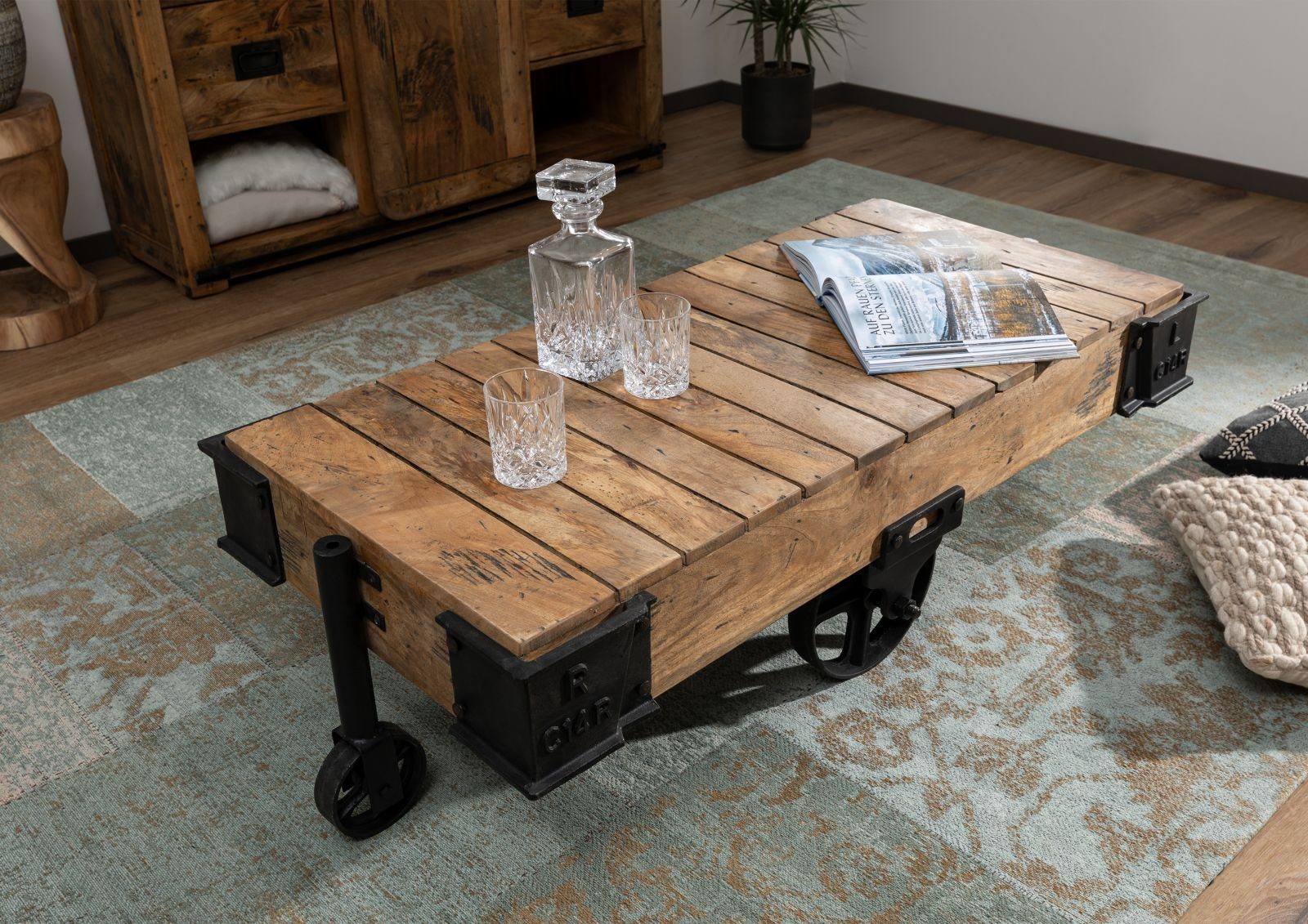 Massivmoebel24 Couchtisch RAILWAY (Couchtisch Mango 120x60x43 günstig online kaufen