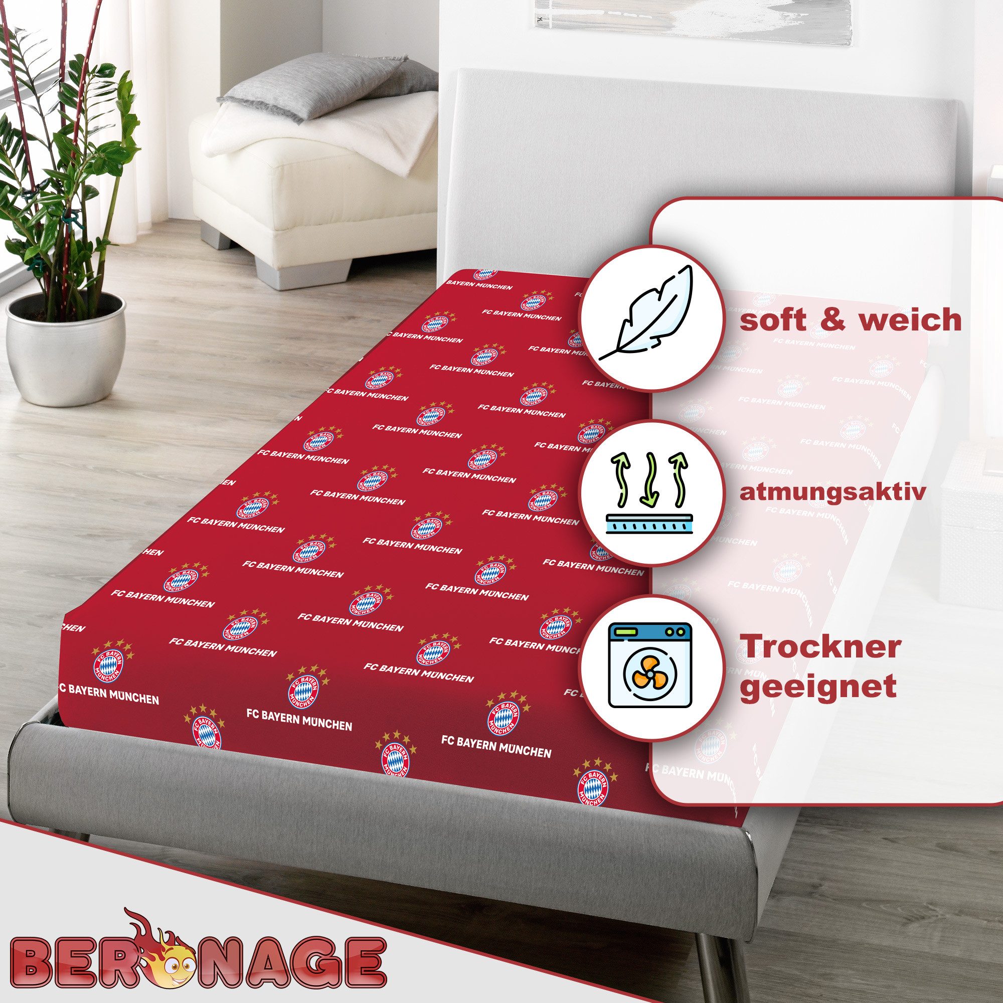 BERONAGE Spannbettlaken FC Bayern München Spannbettlaken Rot 90/100 x 190/2 günstig online kaufen