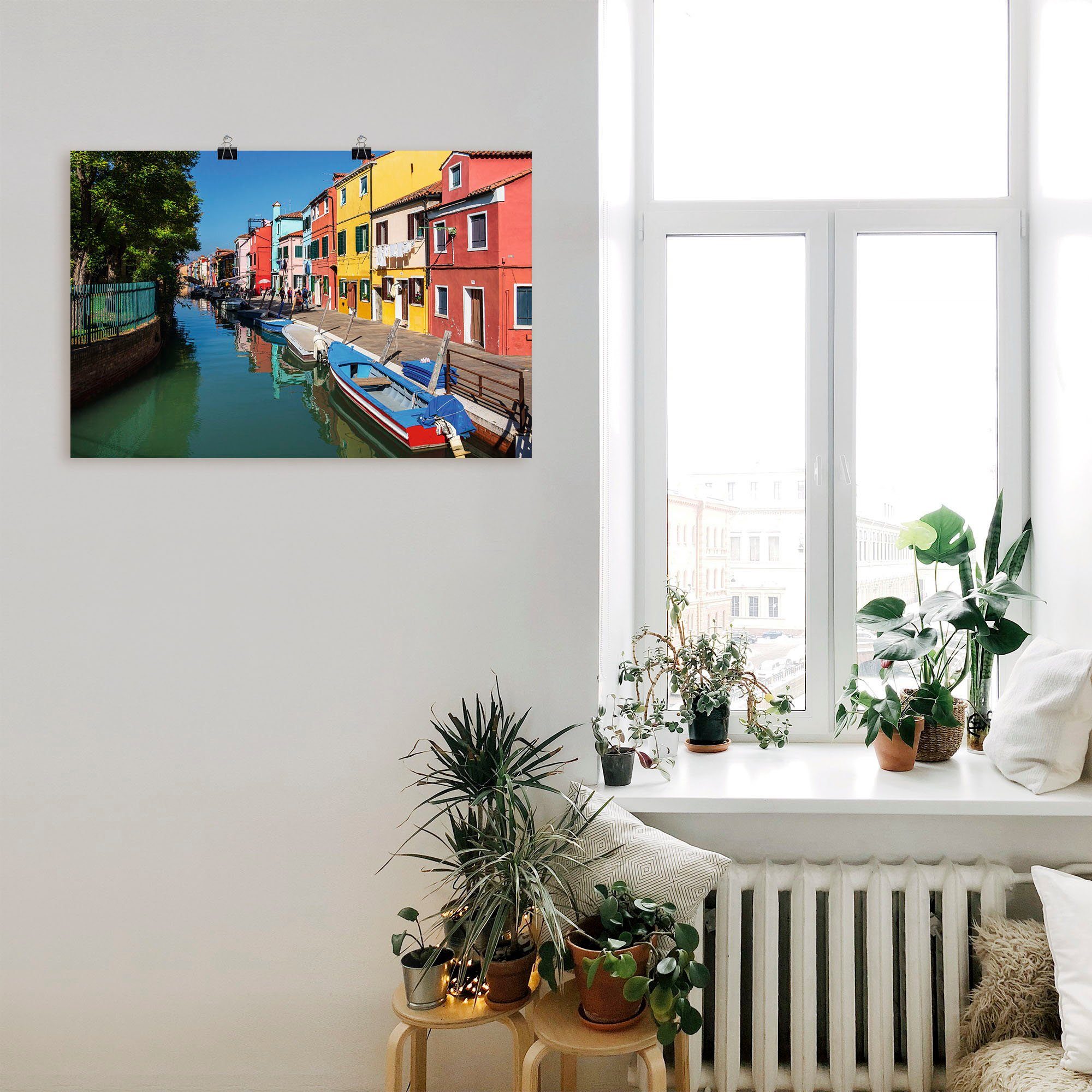 Gebäude Venedig, in Größen Insel Poster Schiffen Bilder (1 & als Wandbild oder Wandaufkleber Leinwandbild, auf von Bunte St), Burano Booten versch. Artland Alubild,