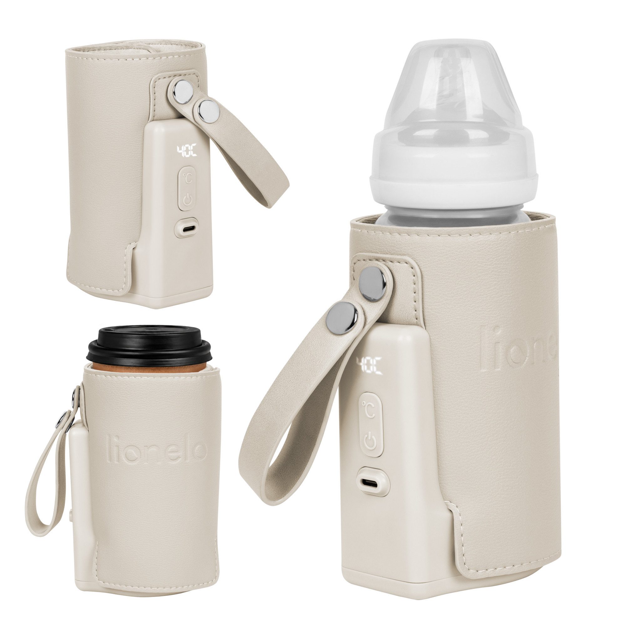 lionelo Babyflaschenwärmer THERMUP GO PLUS, Schnelles Erhitzen - 5 Temperaturen/3000mAh/USB-C