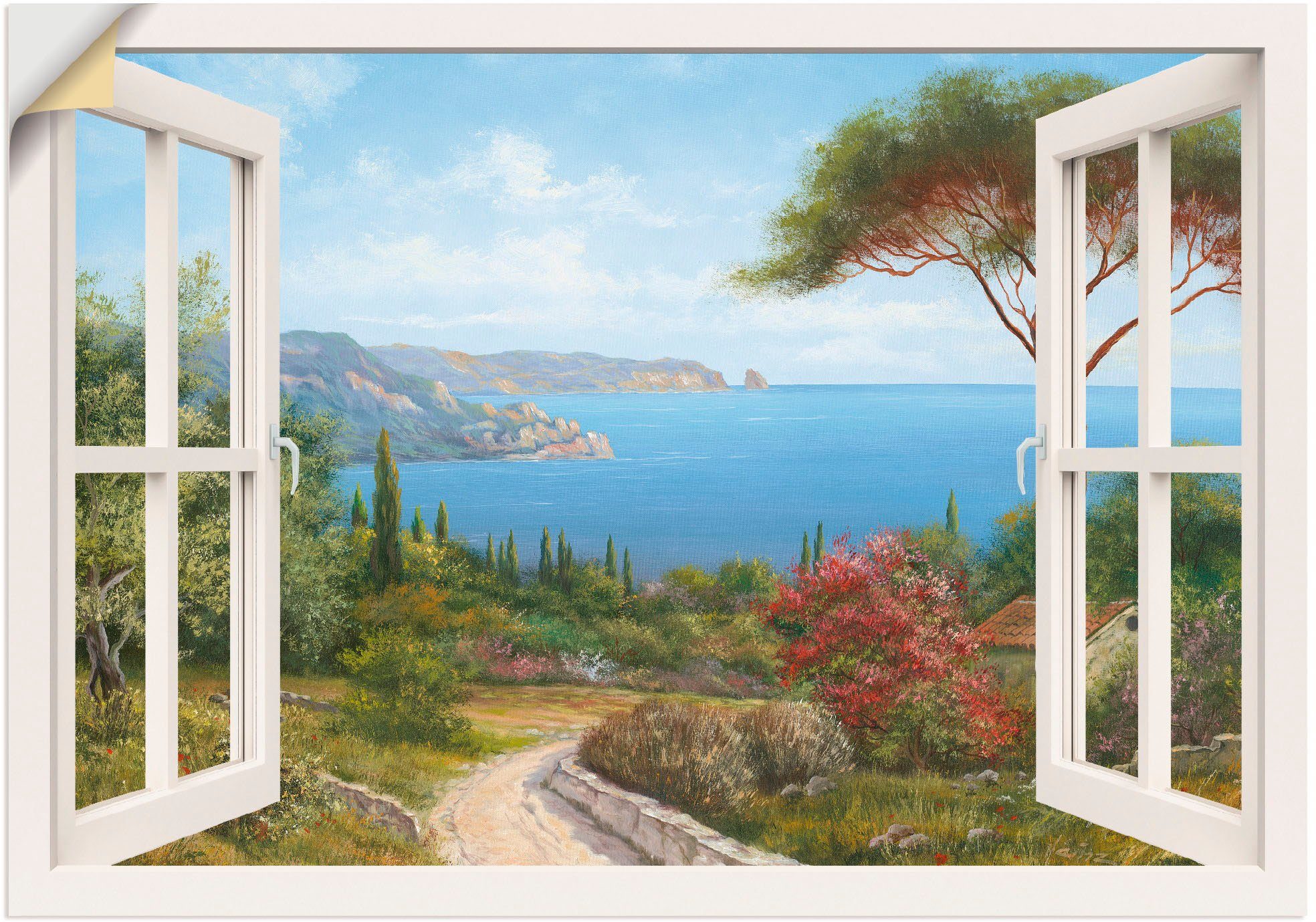 Artland Wandbild Fensterblick - Haus am Meer I, Fensterblick (1 St), als Leinwandbild, Poster, Wandaufkleber in verschied. Größen