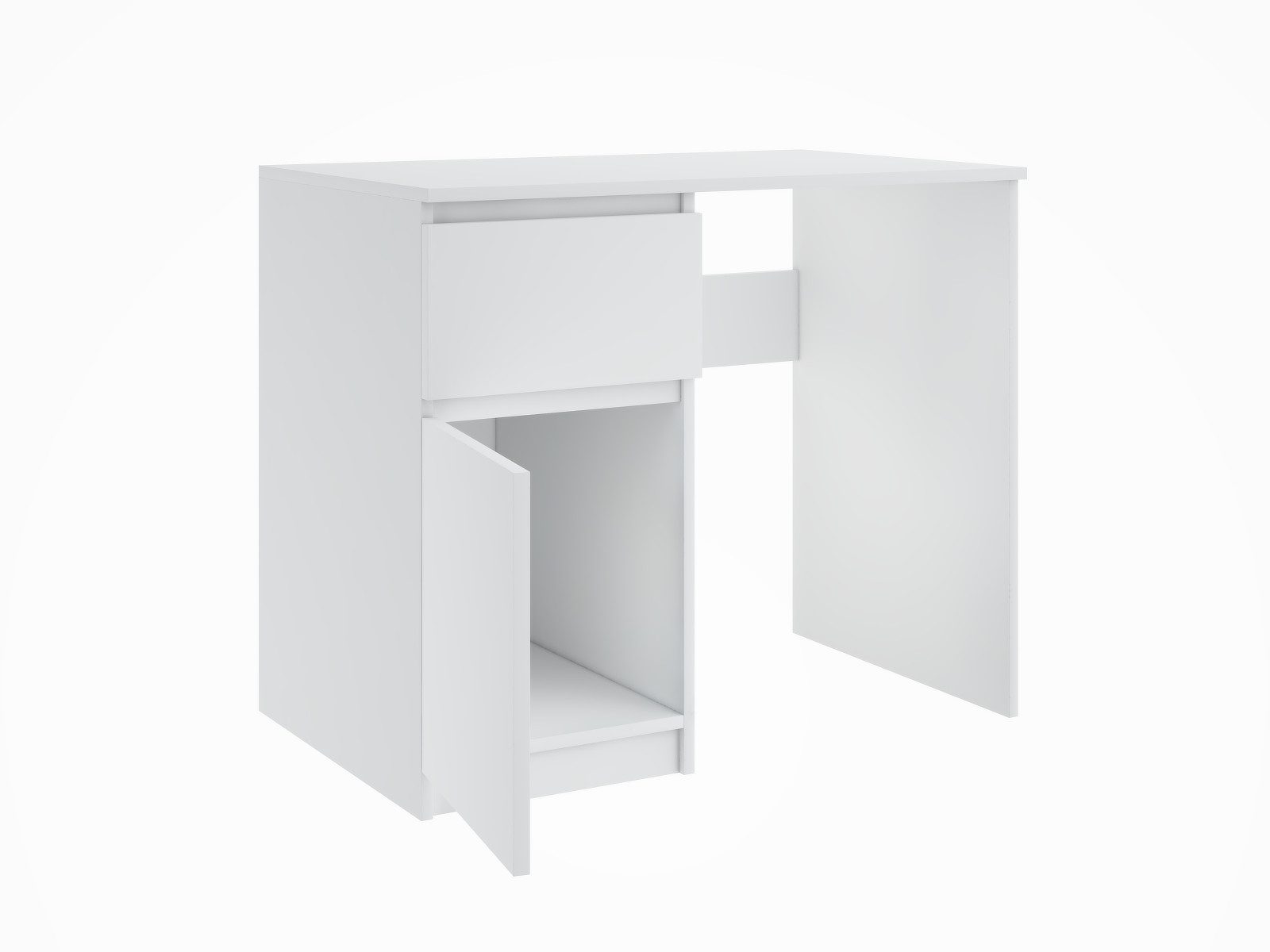 Furnify Computertisch 90 cm HERMES mit 1 Schublade & 1 Tür, Linksseitiger, Weiß