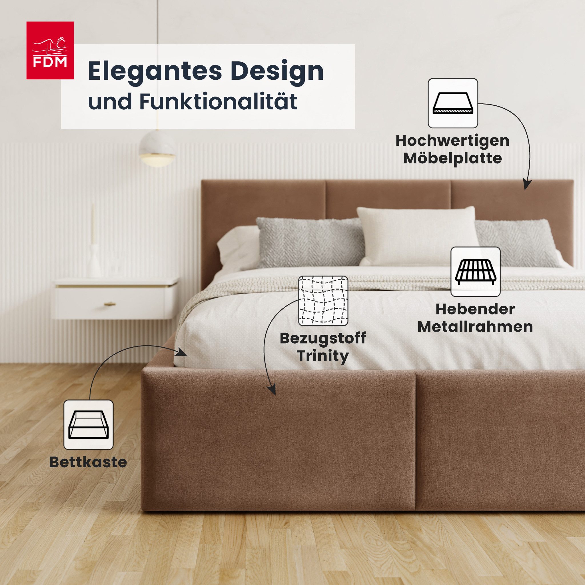 FDM Polsterbett Stauraumbett AMBER Bettgestell 90x200, günstig online kaufen