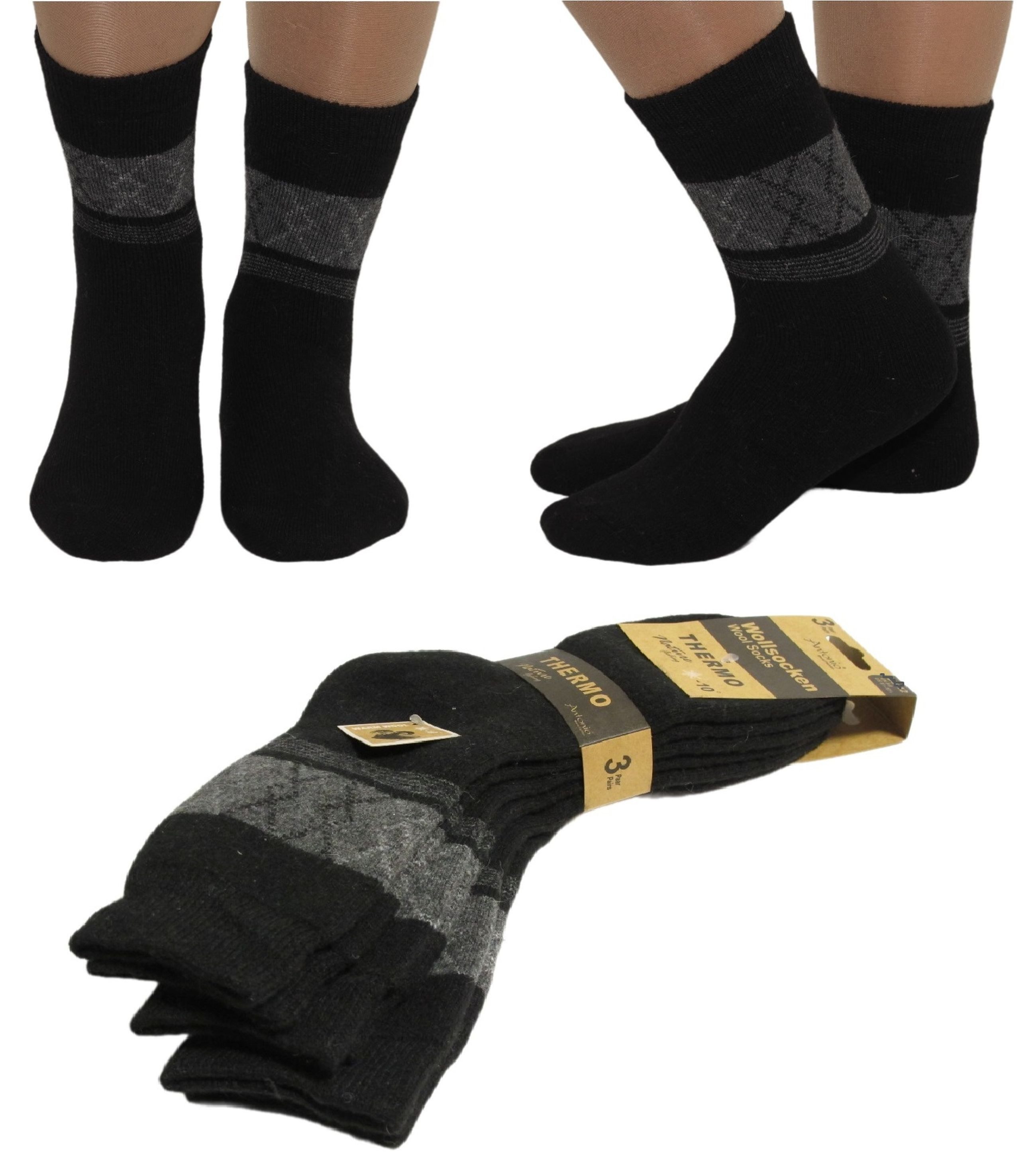 Antonio Thermosocken 3 Paar Wollsocken Socken Thermo Strümpfe Herren Karomu günstig online kaufen
