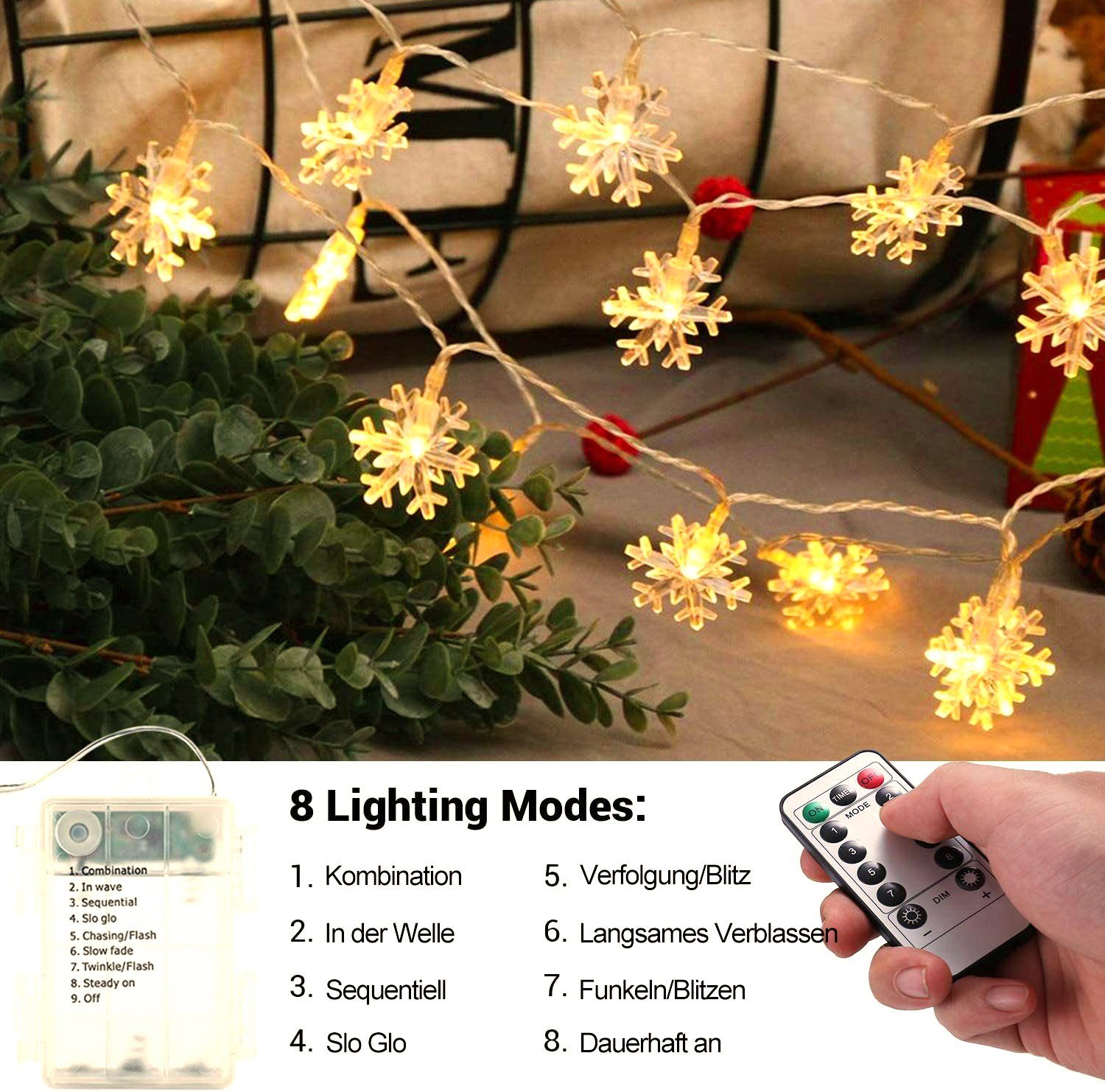 Fernbedienung Oneid LED Weihnachtslichter Lichter,80 10m mit Schneeflocke LED-Lichterkette