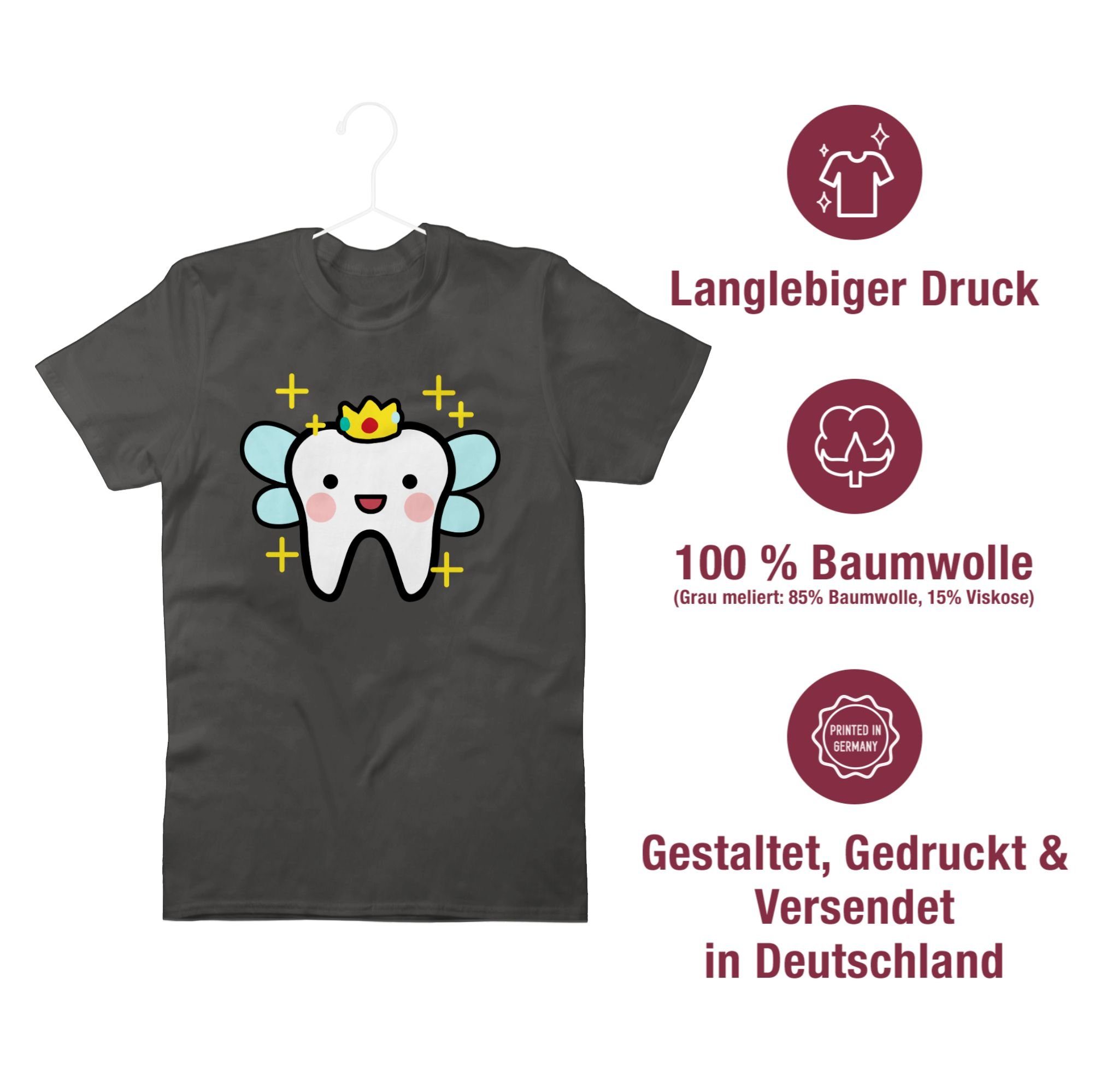 Shirtracer T-Shirt Zahnfee mit Geschenk Karneval Dunkelgrau Zahnarzt Zahnme 3 - Outfit Zahnarzthelferin Zahn-Fee Krone