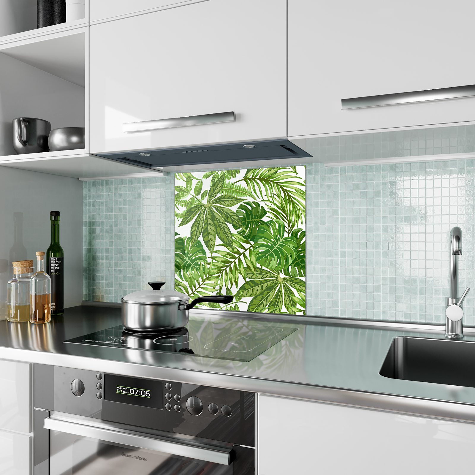 Primedeco Küchenrückwand Spritzschutz Glas Muster Dschungelblätter aus