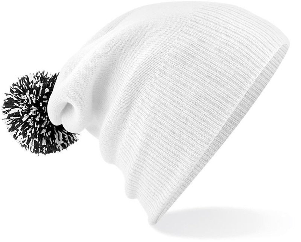 White/Black Design Slouch-Beanie Goodman Pompon Bommelmütze Mütze Pudelmütze Beanie – Design Duales Umschlag Strickmütze als oder mit