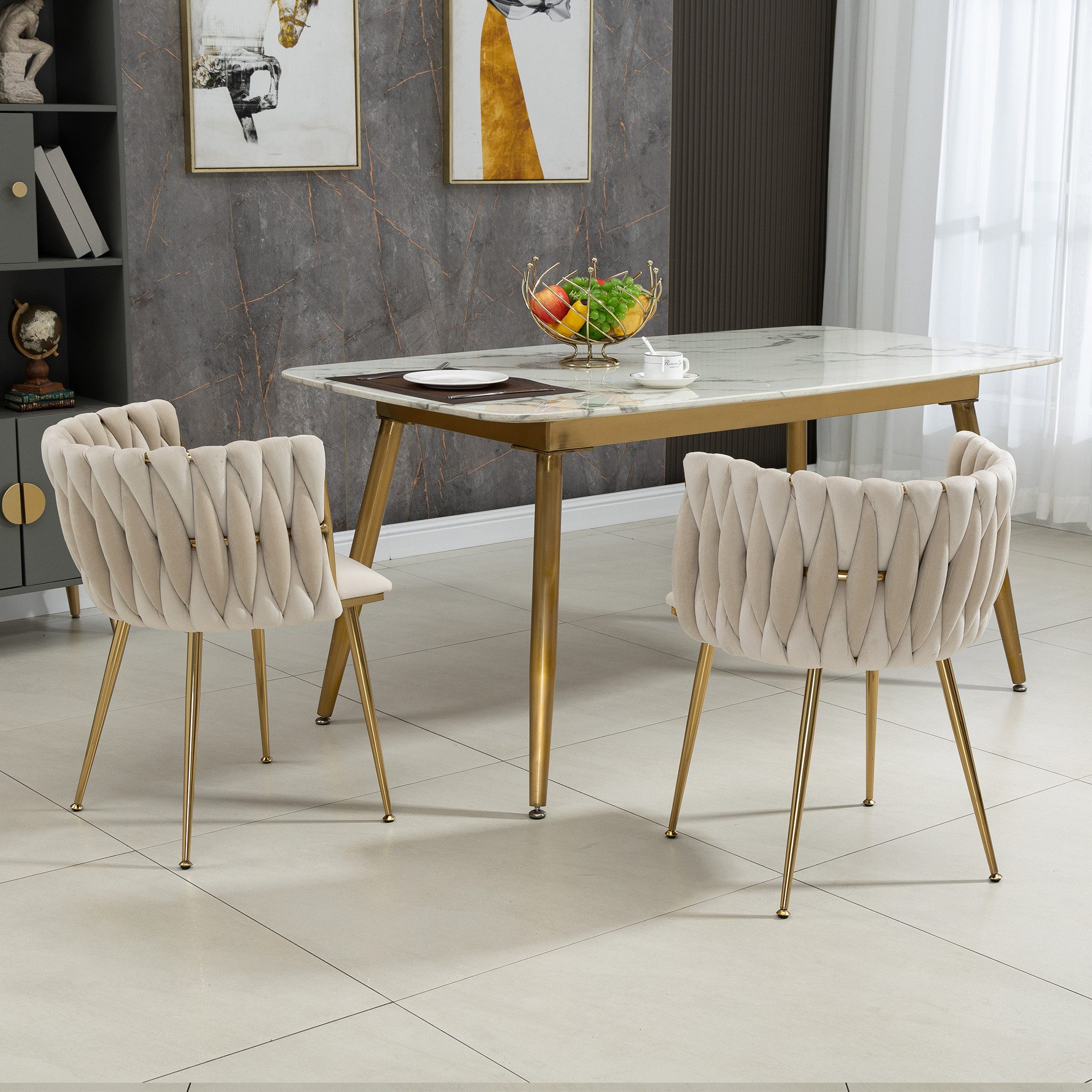KLAM HOME Stuhl Esszimmerstuhl Polsterstuhl Wohnzimmerstuhl Schlafzimmerstuhl (Modernes luxuriöses Samt-Esszimmerstuhl-Set mit goldenen Metallbeinen), für Esszi – Bild 5 von 5