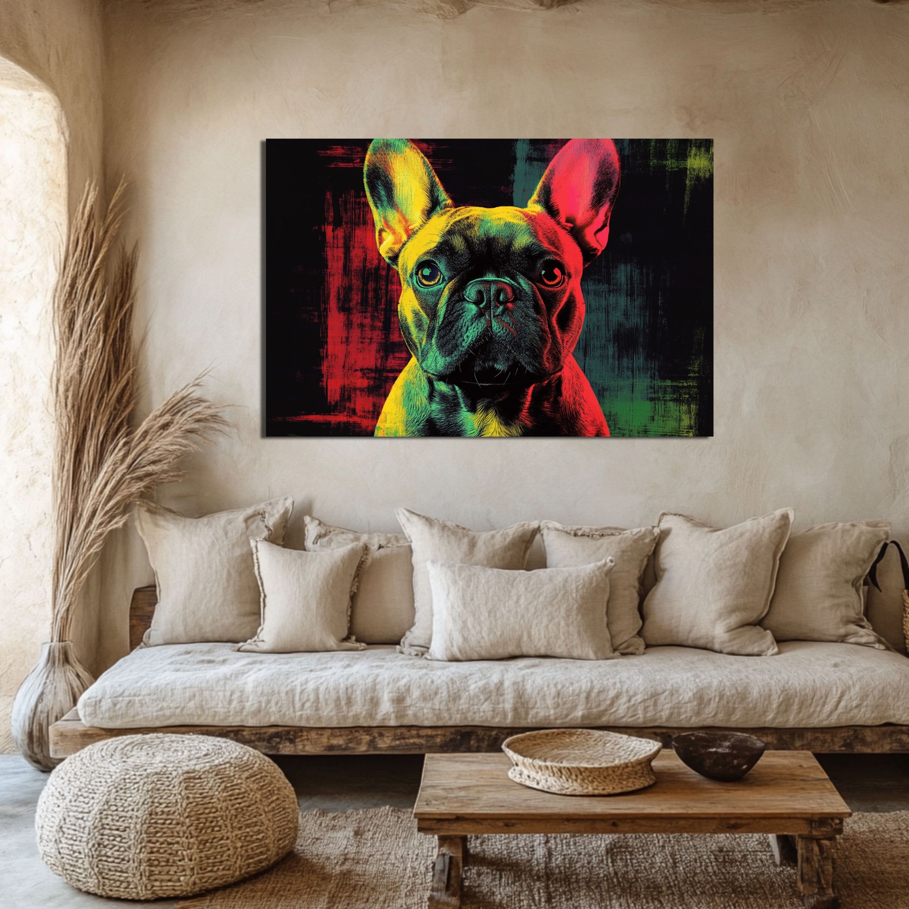 DARO Design Leinwandbild Modern Abstrakt Wandbilder XXL Wandbild Wand Deko Leinwand Bilder, (Mops Warhol Glitch - Bilder groß Wohnzimmer Schlafzimmer Küche Esszimmer Einteilig Querformat Fotodruck Leinwände Wanddeko Abstrakte Kunst Boho), 40x30cm