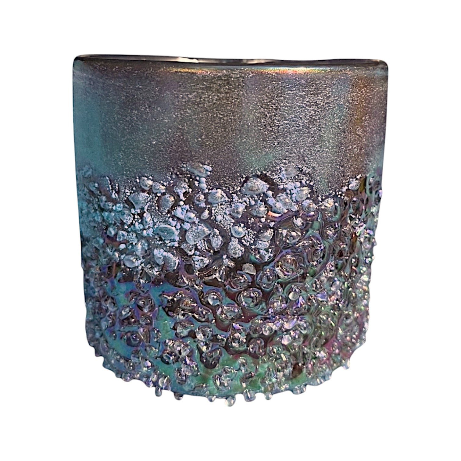 Florissima Windlicht Teelicht Glas Blau Lila verziert mit Steinen schimmernd Windlicht Bunt