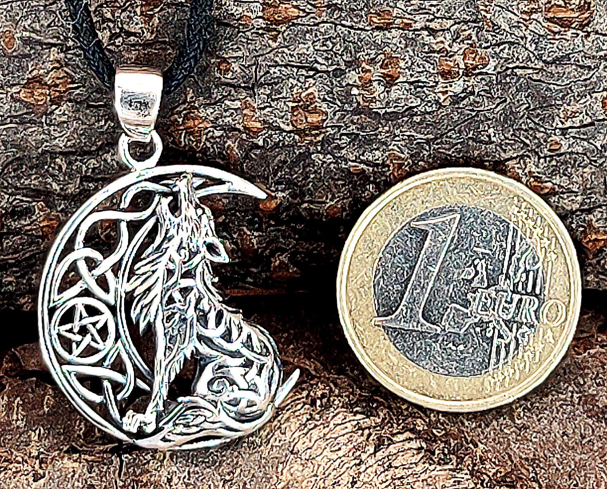 Kiss of Leather Kettenanhänger Wolf im Mond heulender Wolf Pentagramm Keltenknoten, 925 Silber (Sterlingsilber)