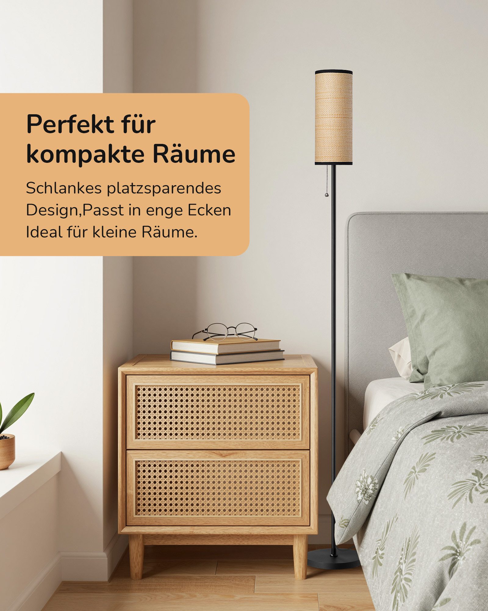 EDISHINE Stehlampe Wohnzimmer, LED wechselbar, Warmweiß, Moderne Stehleuchte Schwarz