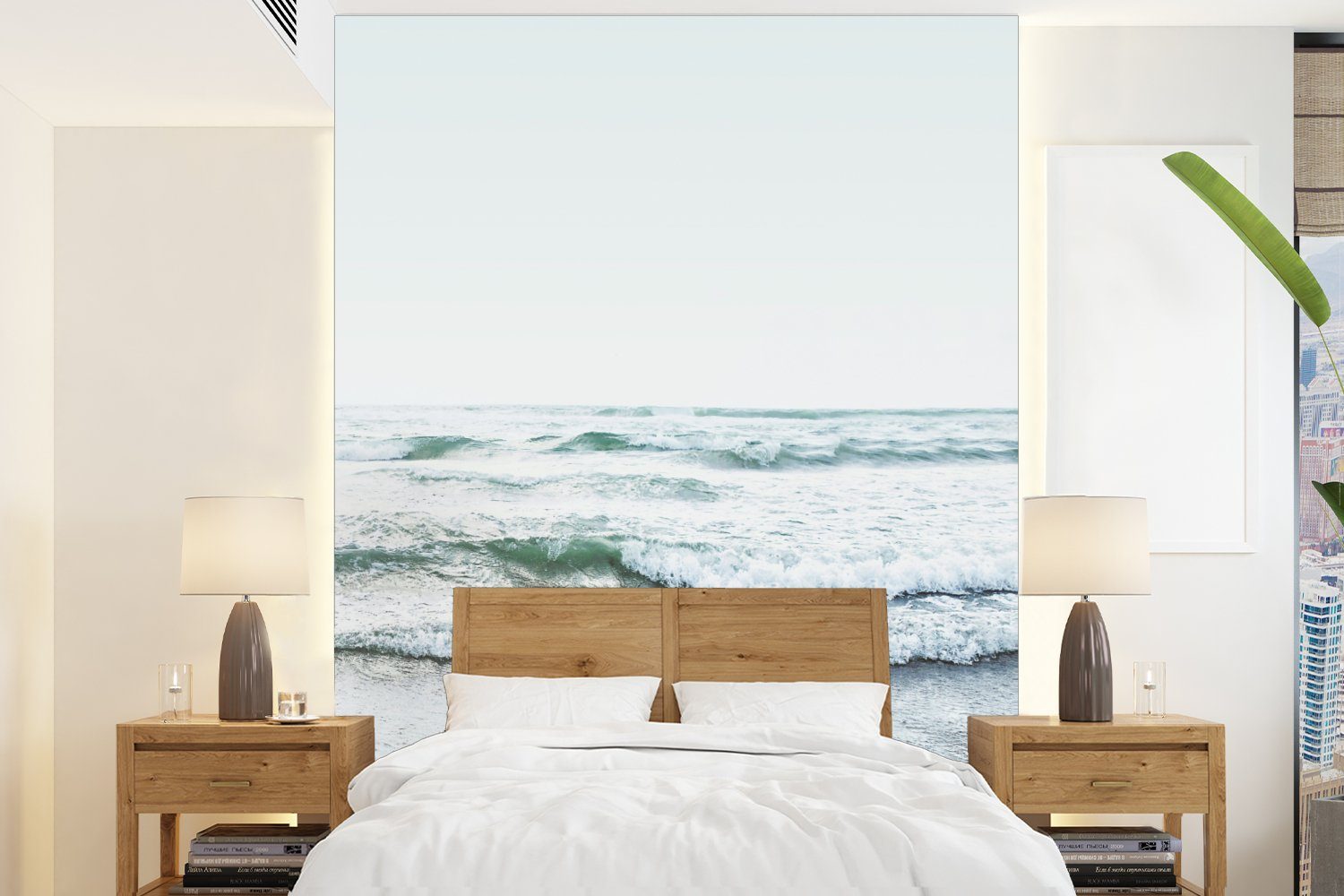 MuchoWow Fototapete Meer - Wellen - Natur - Wasser - Strand, Matt, bedruckt, (4 St), Montagefertig Vinyl Tapete für Wohnzimmer, Wandtapete