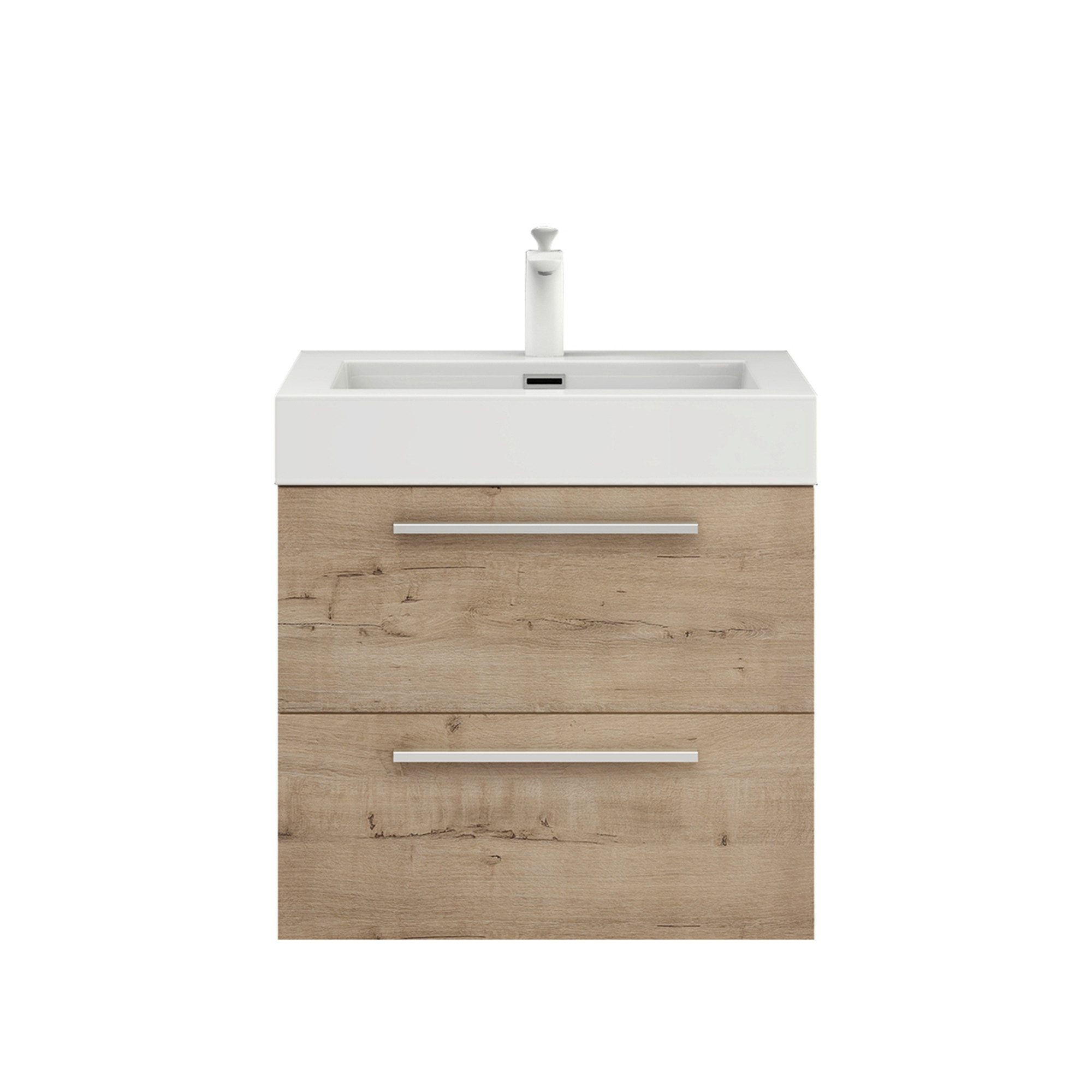 doporro Badezimmer-Set Waschtisch mit Unterschrank 60-100cm mit 2 Schubladen Holz Quadratto, Mineralguss Waschbecken