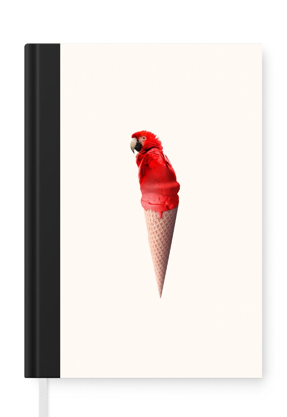 MuchoWow Notizbuch Eiscreme - Papagei - Rot - Eistüten - Weiß, Journal, Merkzettel, Tagebuch, Notizheft, A5, 98 Seiten, Haushaltsbuch