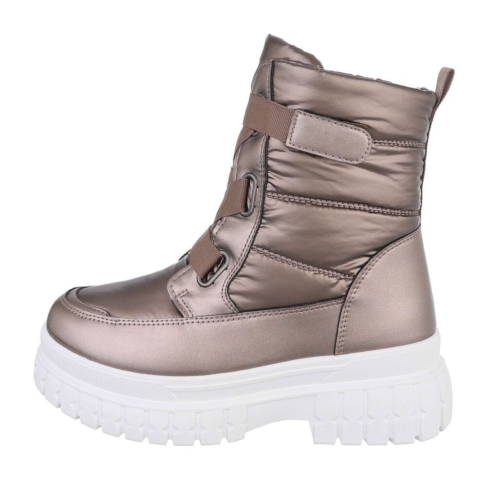 Ital-Design Damen Snowboots Freizeit Snowboots Blockabsatz Plateaustiefeletten in Bronze