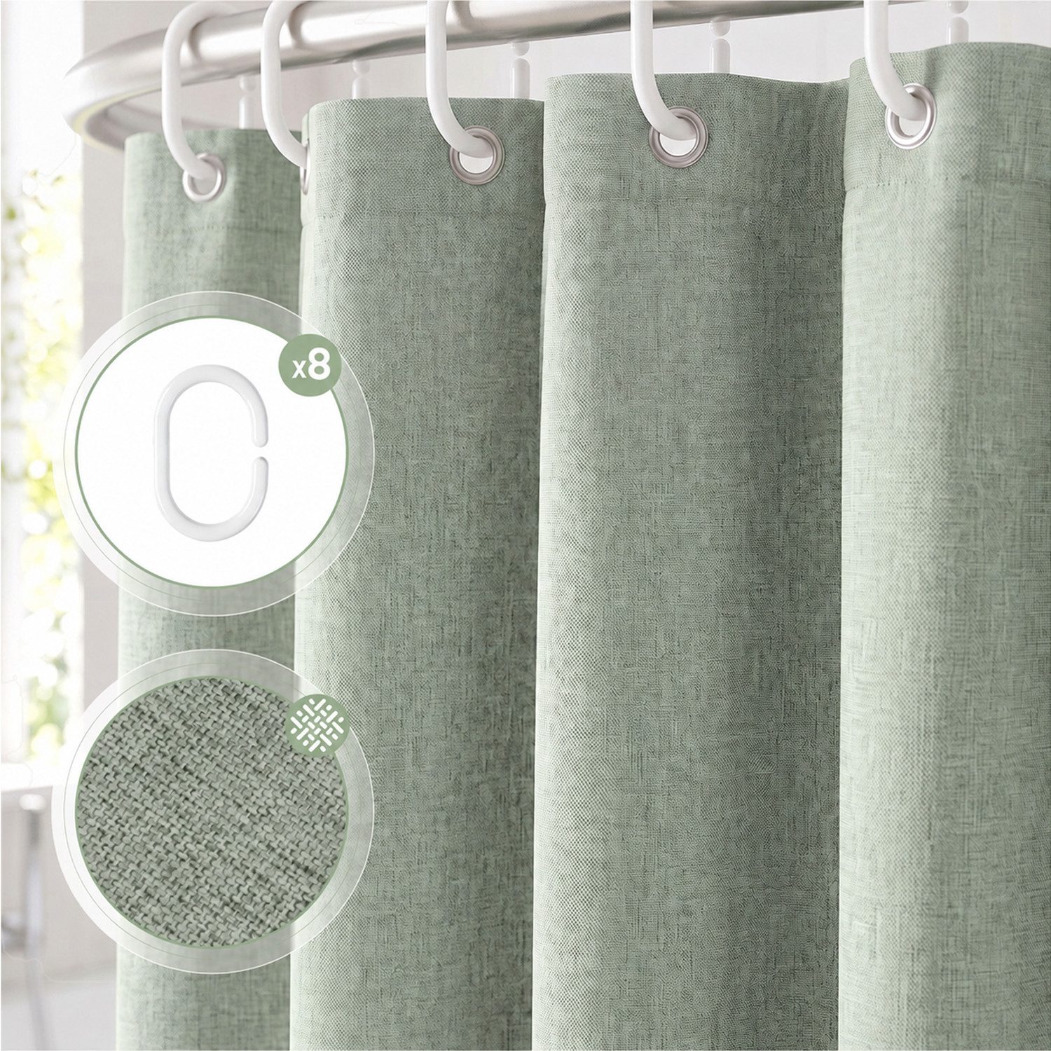 Sekey Duschvorhang Textil Duschvorhang Wannenvorhang Waschbar wasserabweisend mit Ringe Breite 90 cm (Packung, inkl. 8 Ringe), Badewannenvorh, 100% Polyester, L – Bild 2 von 5