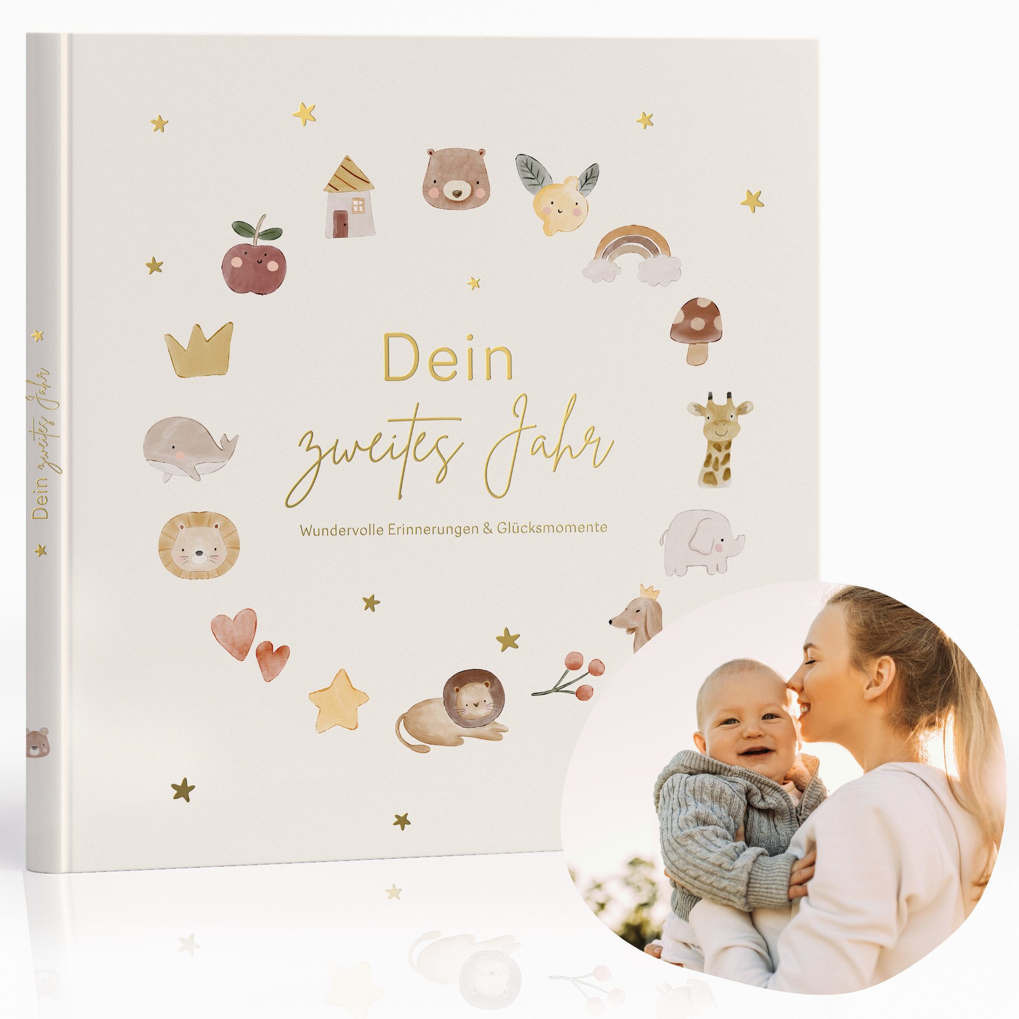 MeinBaby123® Tagebuch Dein 2tes Jahr - Erinnerungsbuch hochwertig vergoldet, Perfektes Geschenk zum ersten Geburtstag, Geschenkidee