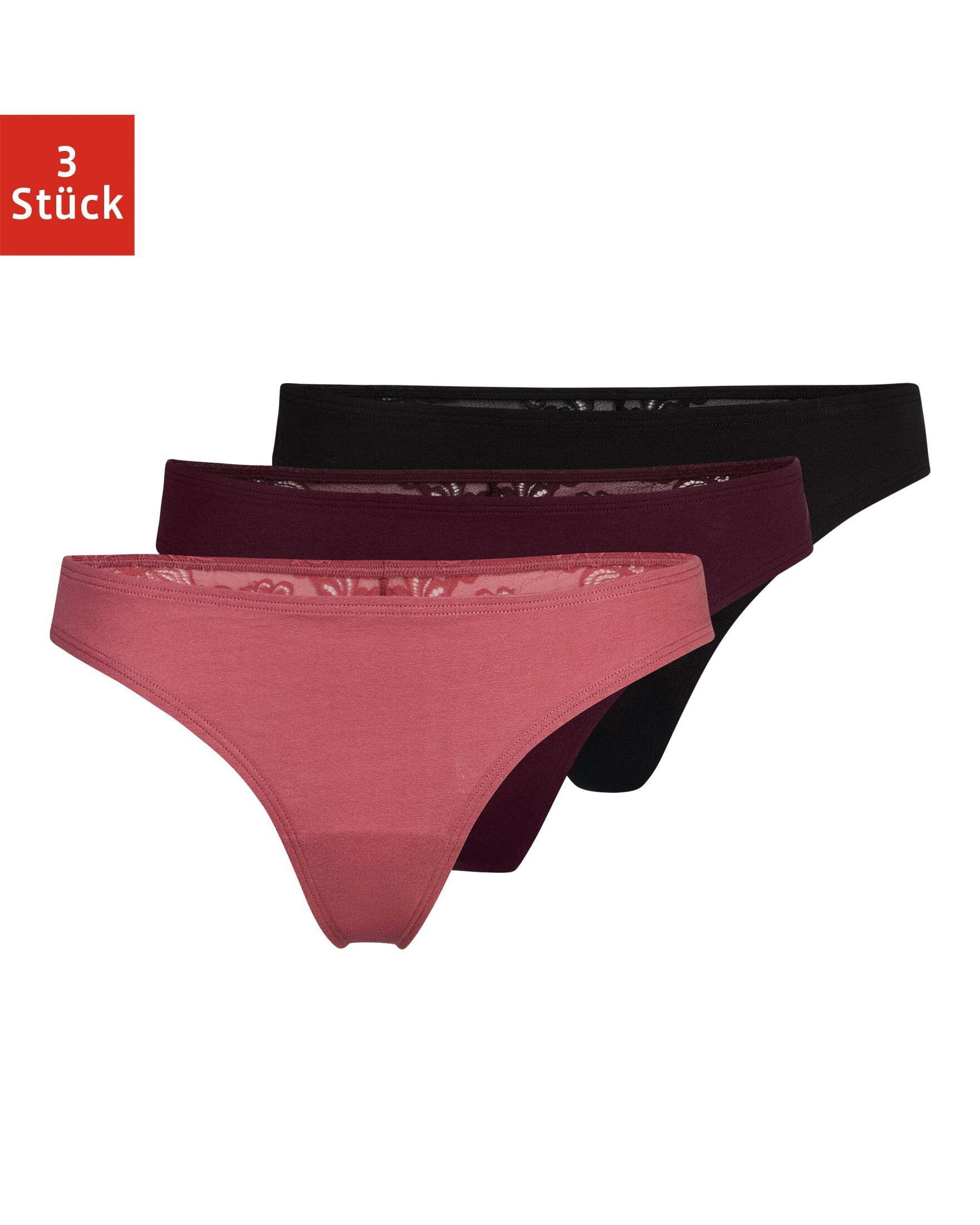 SNOCKS Brasilslip Damen Tanga Unterhose (3-St) bequem und elegant aus Bio-Baumwolle mit Spitze