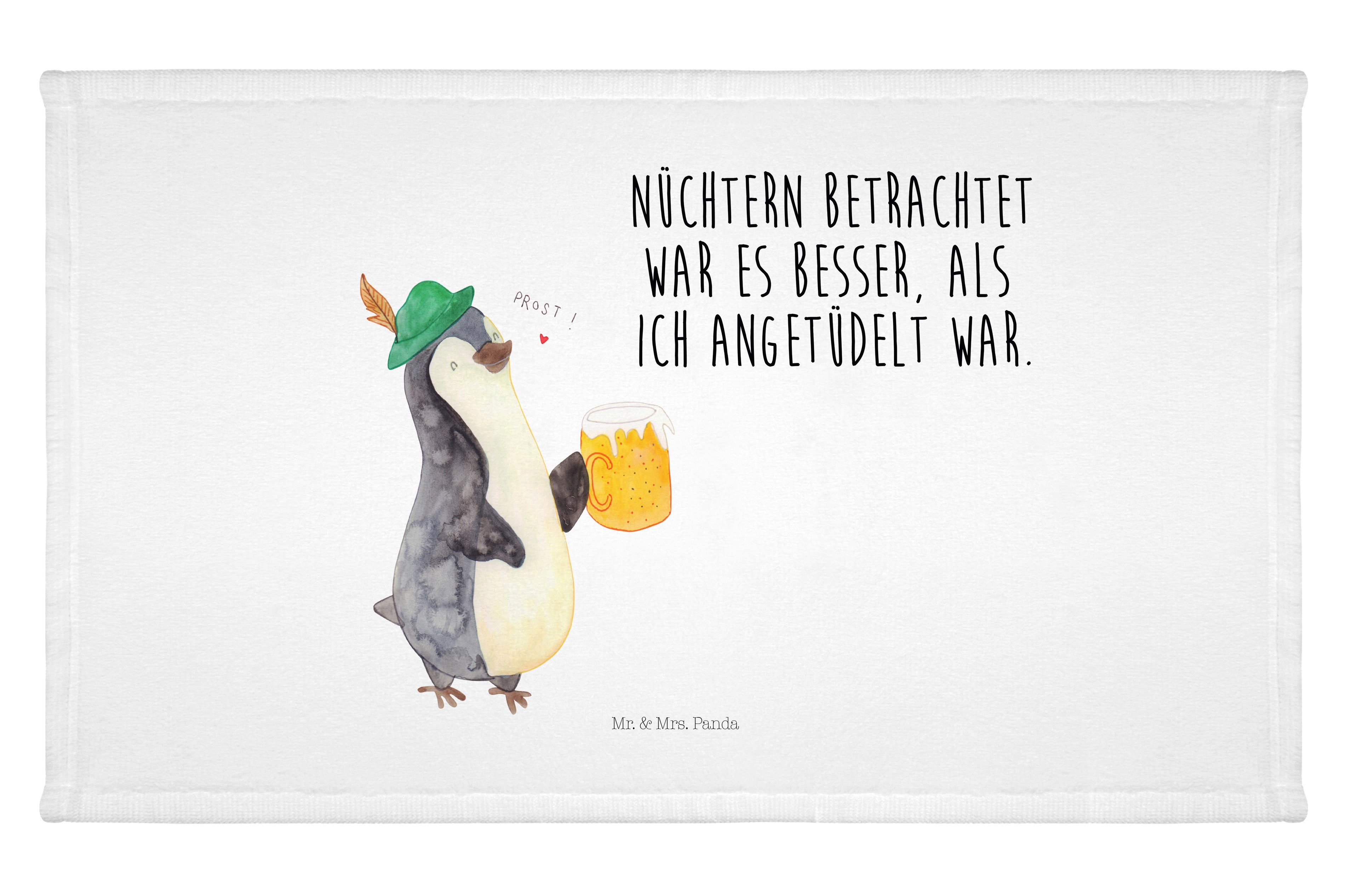 Mr. & Mrs. Panda Handtuch Pinguin Bier - Weiß - Geschenk, Gästetuch, Reisehandtuch, Oktoberfest, (1-St)