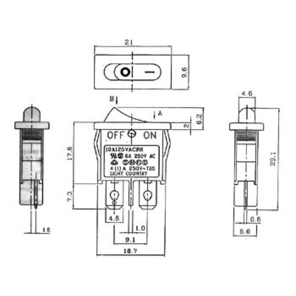 Generic Sicherungsgerät LEISTUNGSWIPPENSCHALTER 6A-250V SPST EIN-AUS (1-St)