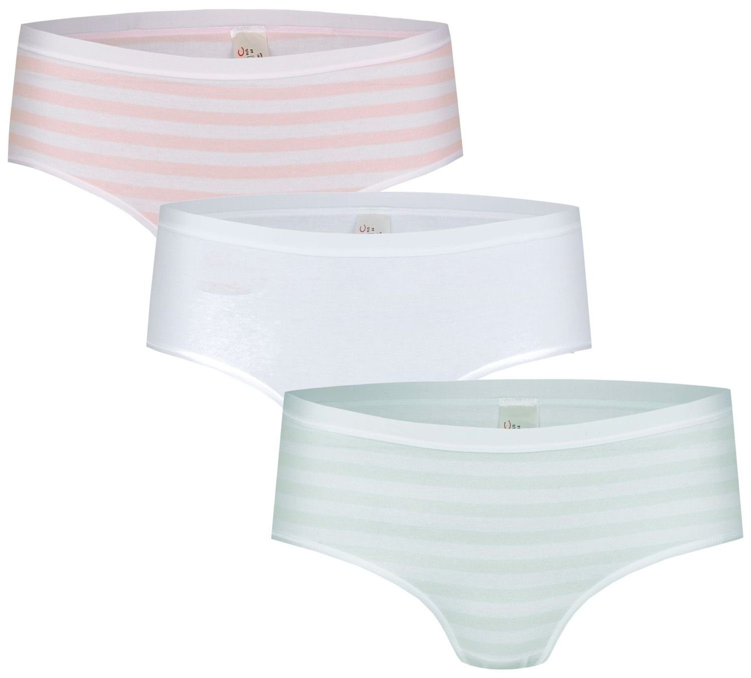 Boxershorts 3 x Nina von C. Damen Basic Minihipster Hipster Unterwäsche Streifen unifarben modisch